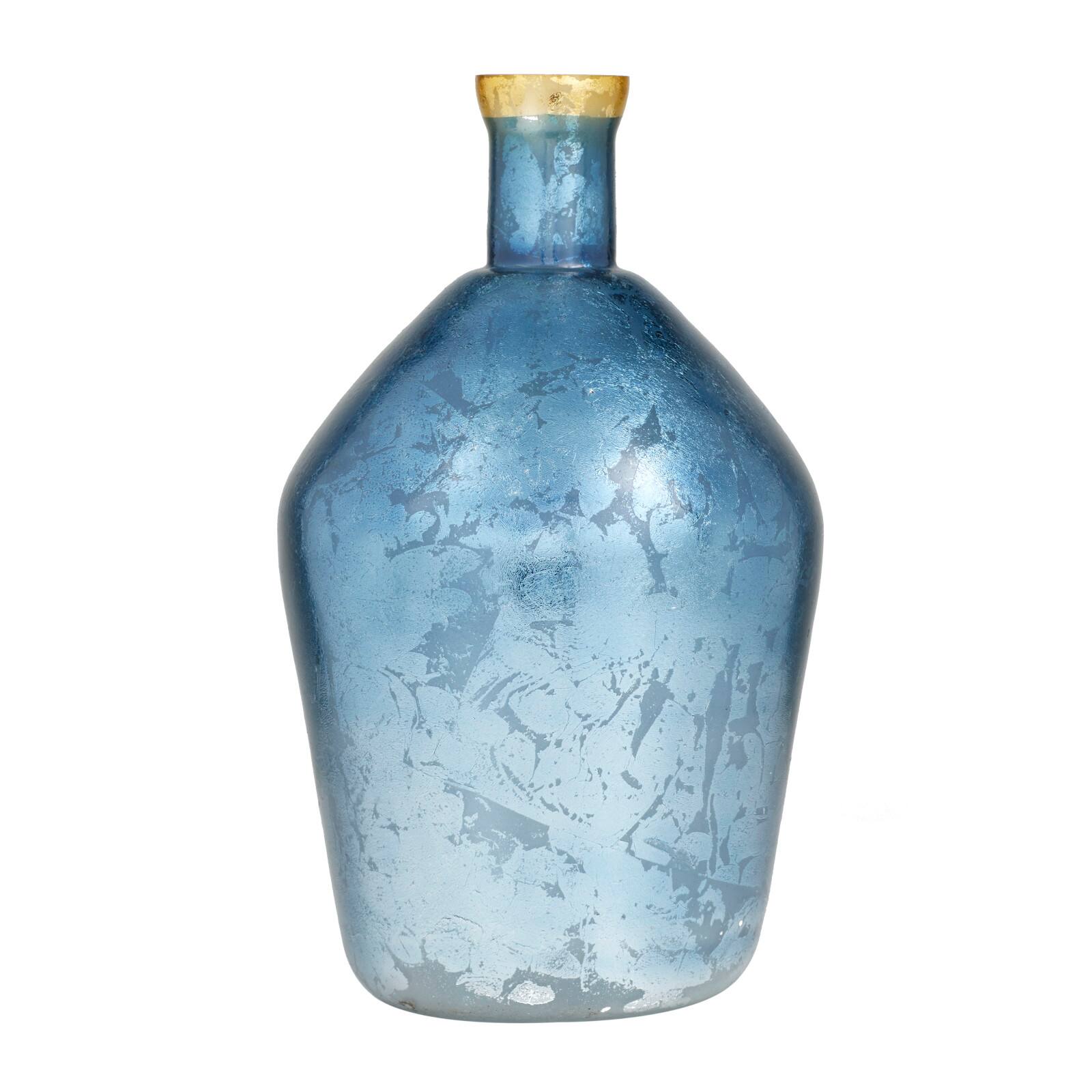 Blue Glass Coastal Vase, 15" x 9" x 9"