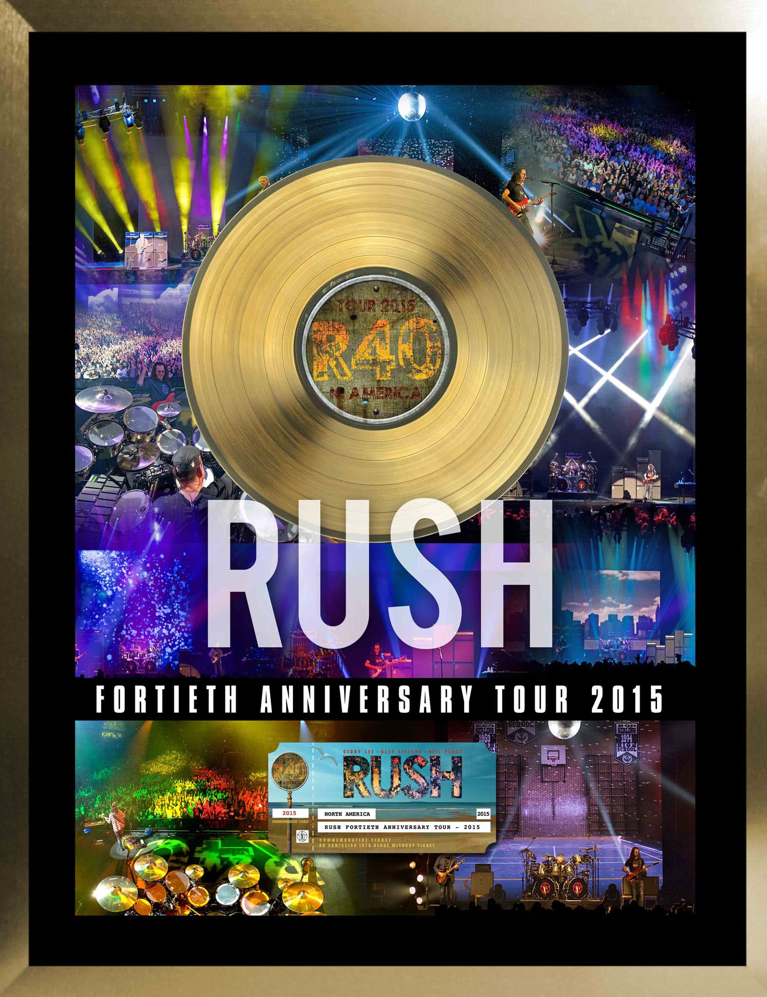 Rush Framed 40th Anniversary Tour with Gold 45 16" x 18"