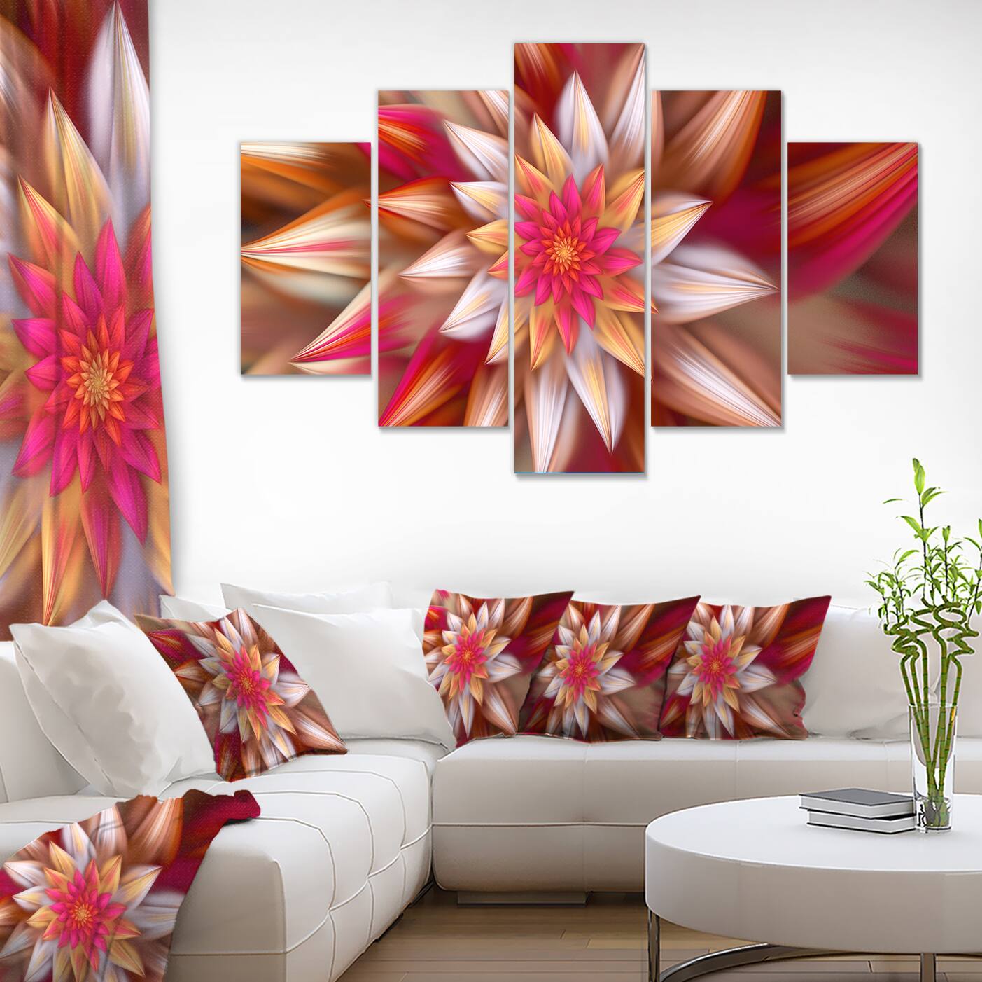 Designart - Huge Red Fractal Flower - Large Floral Canvas Art Print