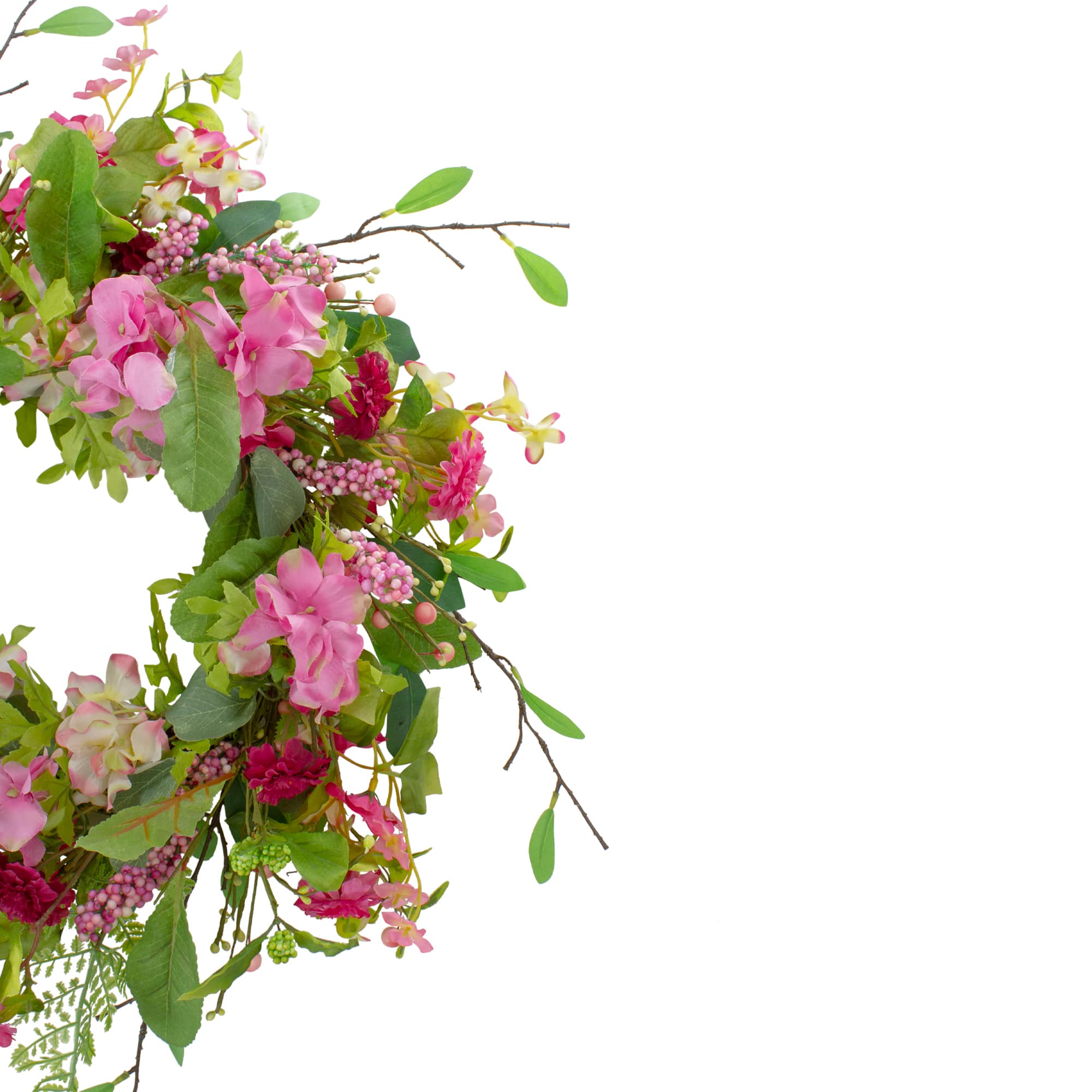 23" Pink Chrysanthemum & Hydrangea Floral Spring Wreath