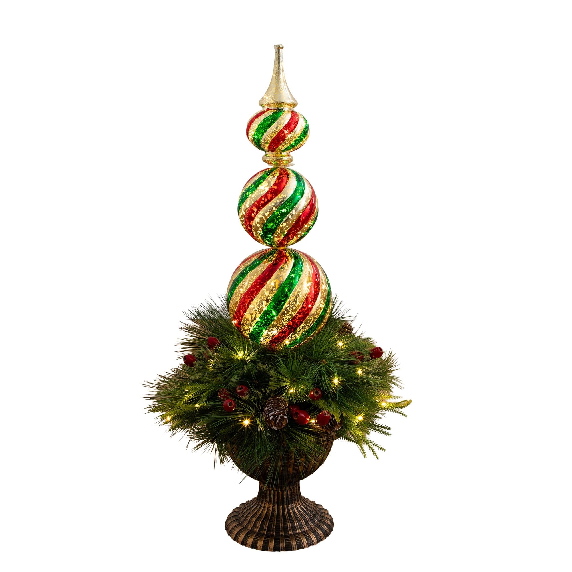 Nearly Natural 3Ft Pre-Lit Finial Ornament & Mixed Pine Topiary Artificial Christmas Tree W/ Berries & Pinecones in Decorative Urn , 3 ft , Michaels®