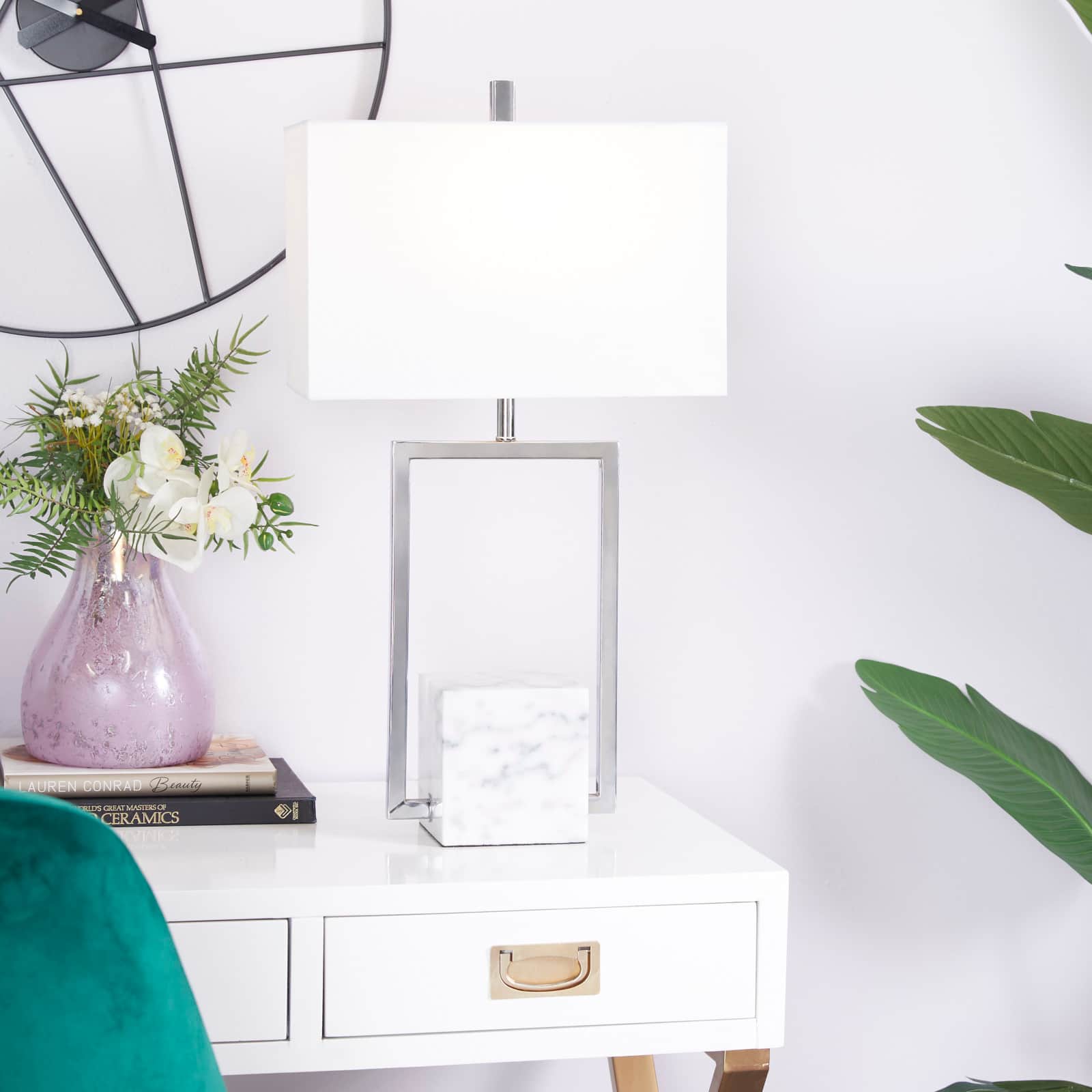 CosmoLiving by Cosmopolitan Silver Marble Modern Table Lamp, 25" x 14" x 10"