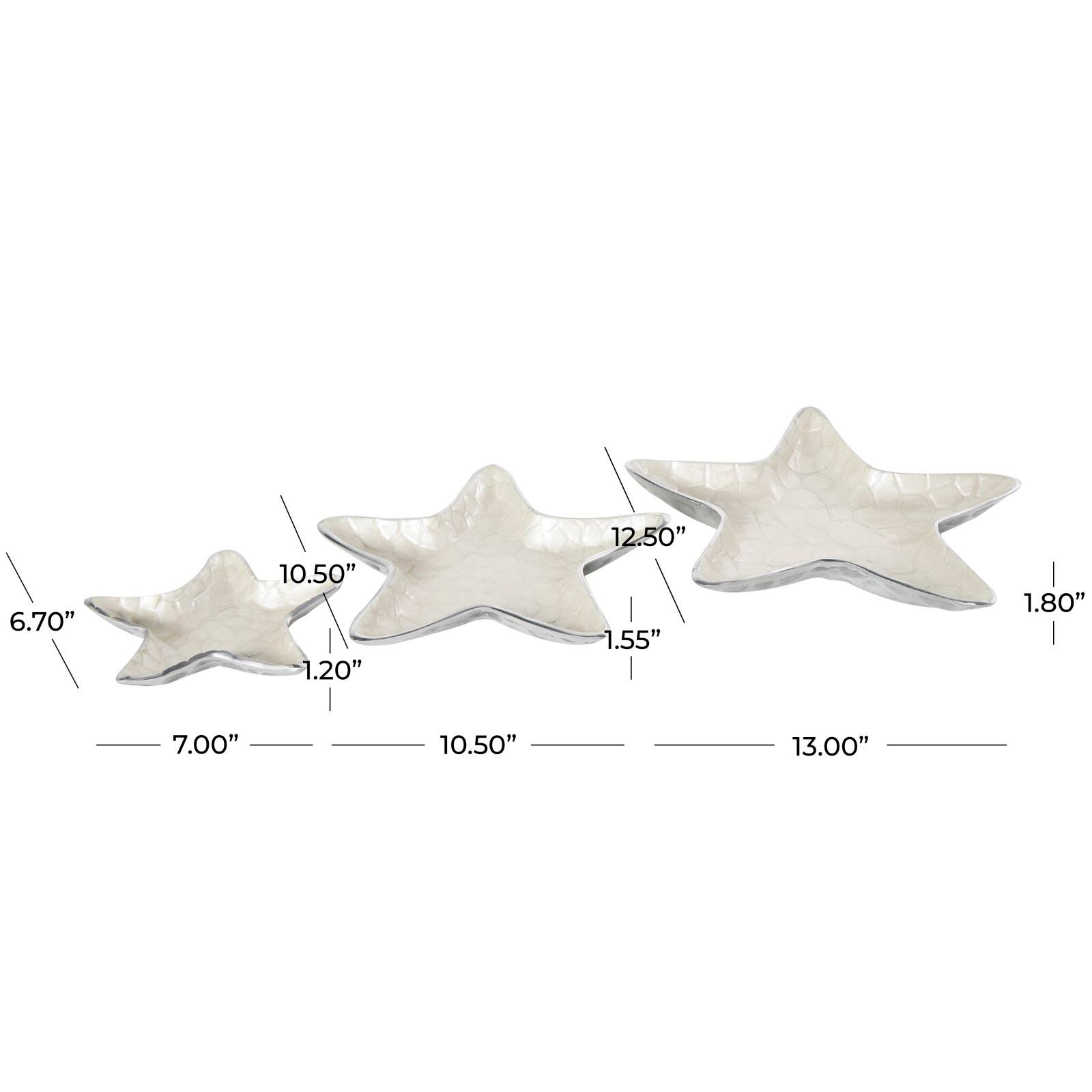 White & Silver Handmade Starfish Enameled Aluminum Decorative Bowl Set