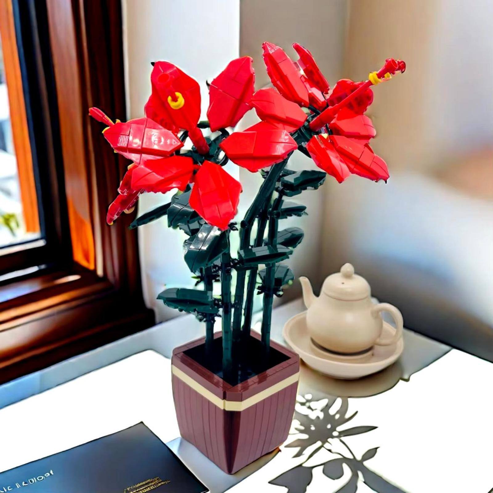 Wizardi Rhododendron Simsii Planch Potted Flower Building Bricks Set