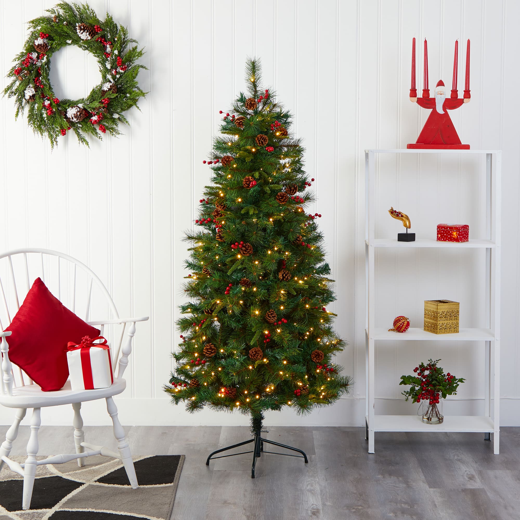 6ft. Pre-Lit Mixed Pine Artificial Christmas Tree, Clear LED Lights
