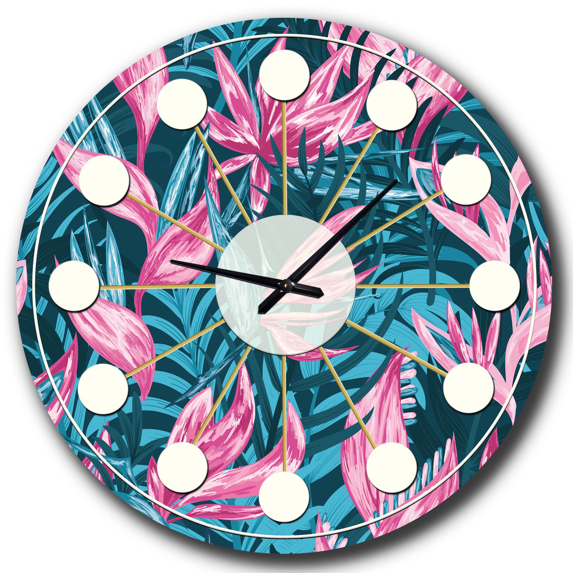 Designart 'Handdrawn Tropical Flowers Mid-Century Modern Wall Clock