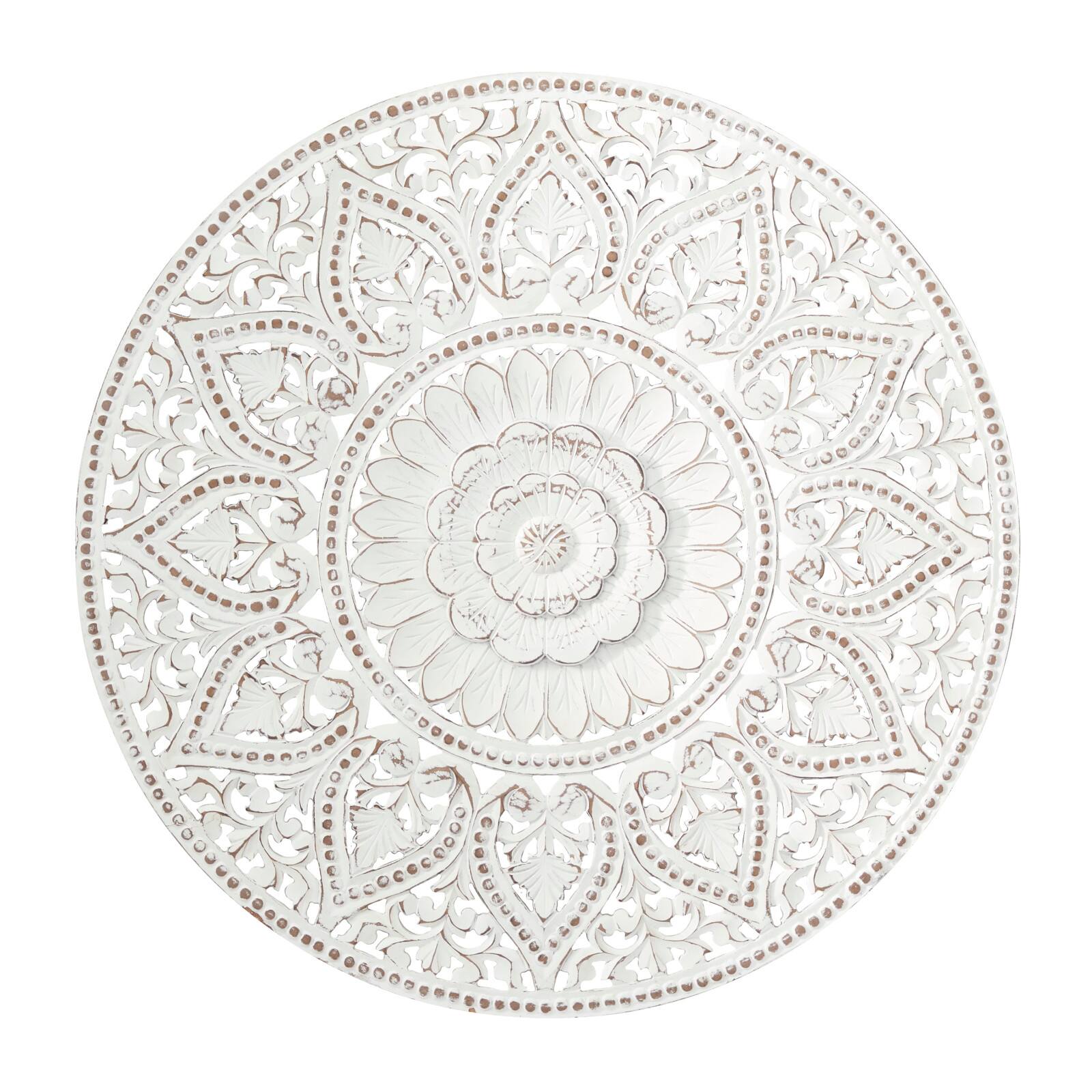 Wood Handmade Intricately Carved Floral Wall Decor with Mandala Design 36" x 1" x 36