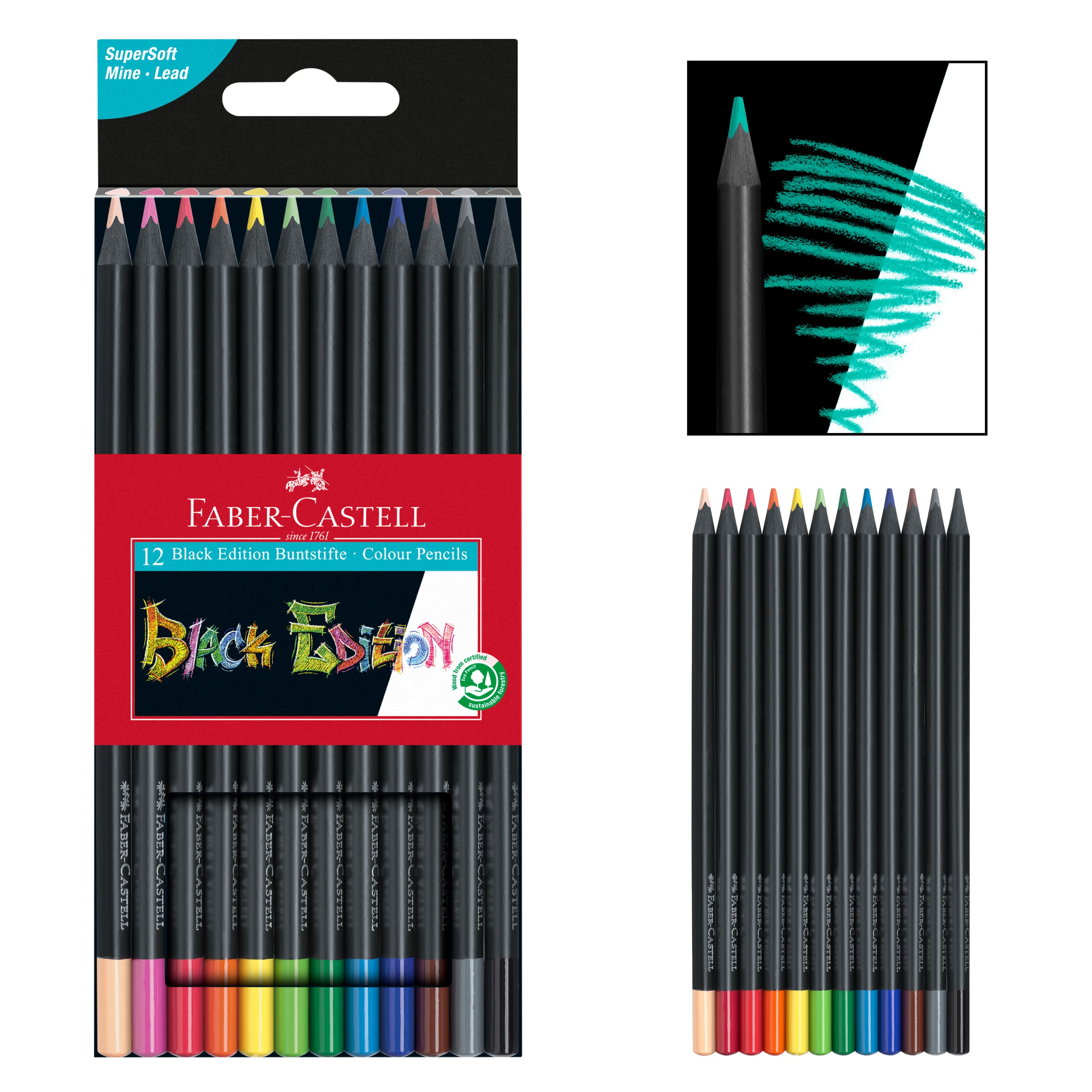 Faber-Castell® 12 Colour Black Edition Coloured Pencils