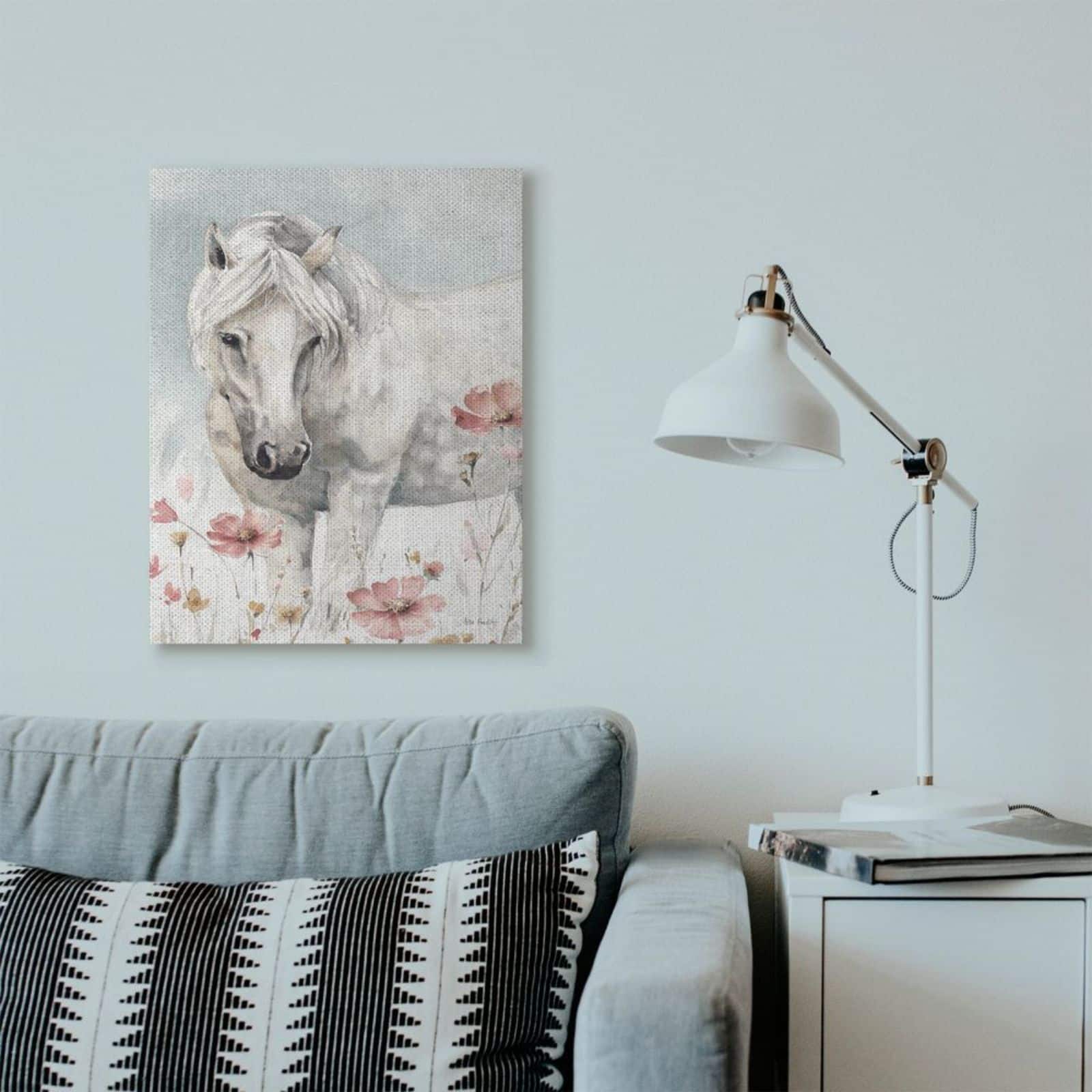 Stupell Industries Beautiful Horse Pink Flower Animal Watercolor Canvas Wall Art