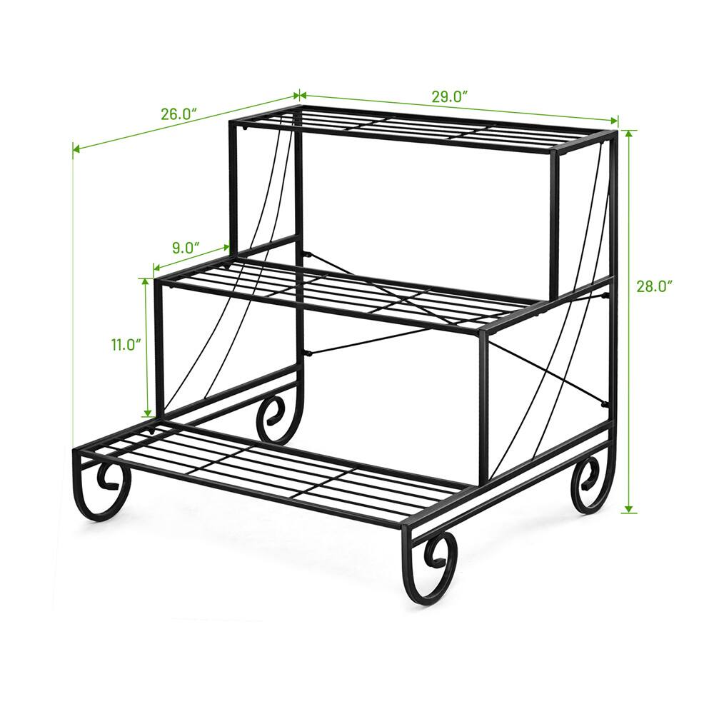 Costway Black 3-Tier Metal Flower & Plant Display Stand