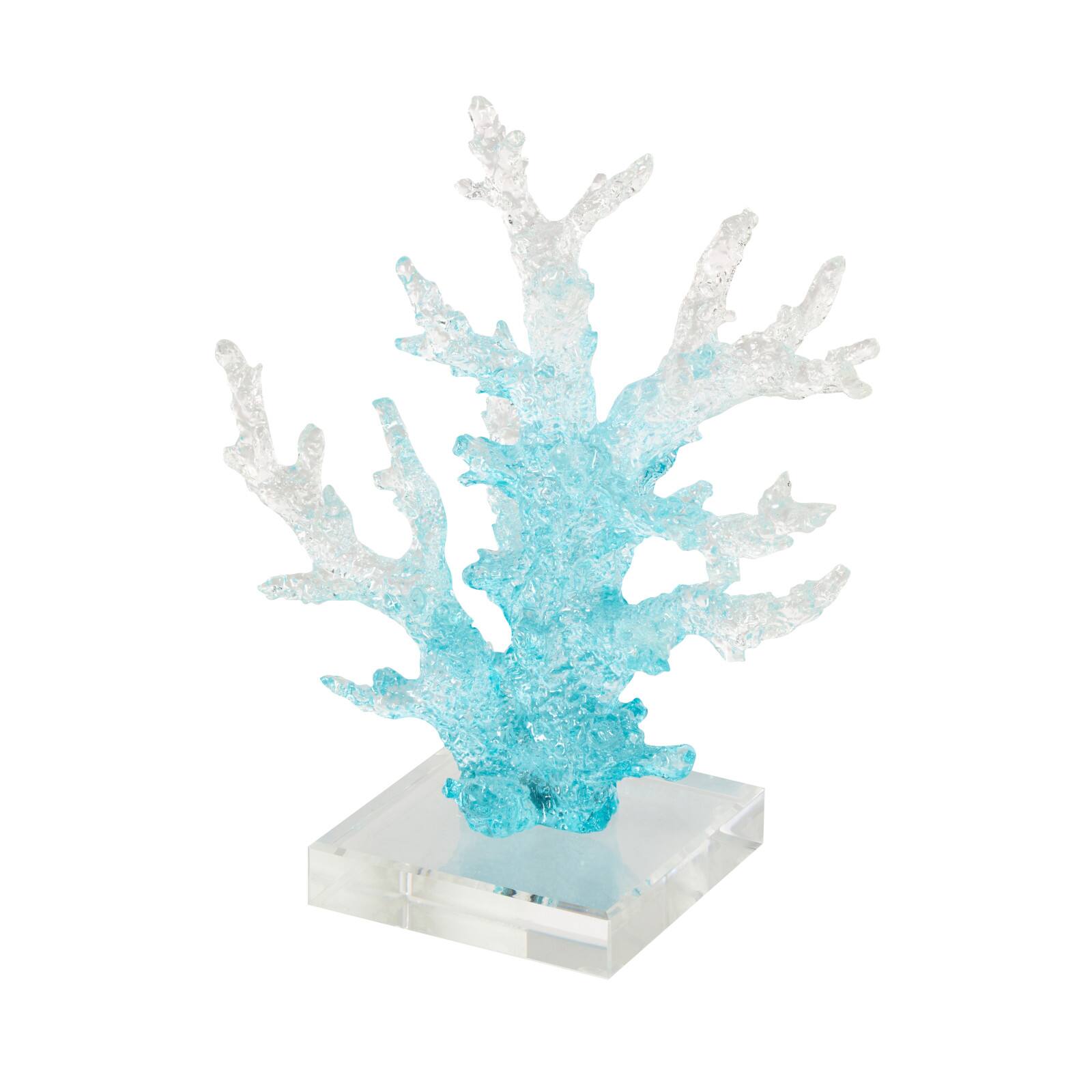 9.5" Blue Glass Coral Ombre Decorative Sculpture with Clear Square Base