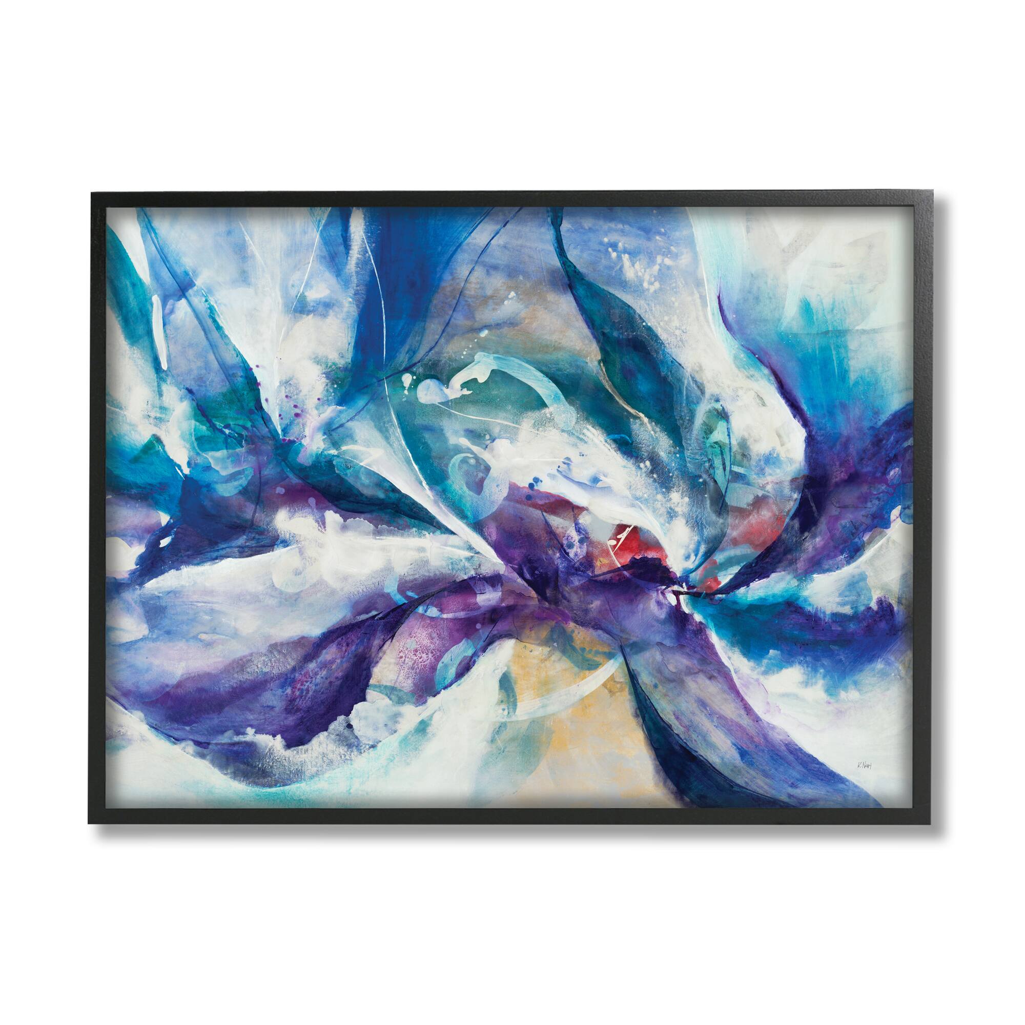 Stupell Industries Underwater Scene Abstract Swirling Blue Purple Details in Black Frame Wall Art