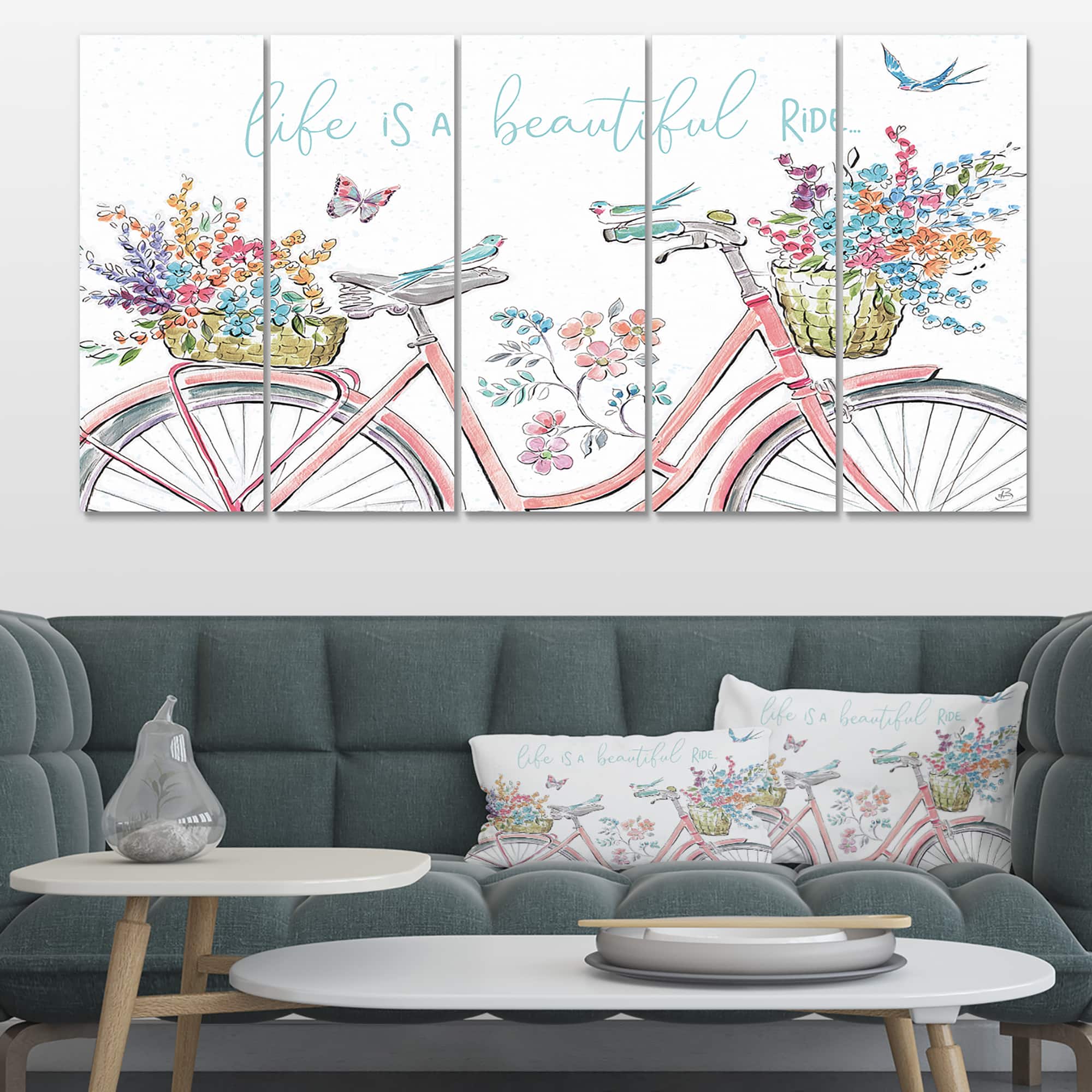 Designart - Spring Bike Bouquet - French Country Canvas Artwork