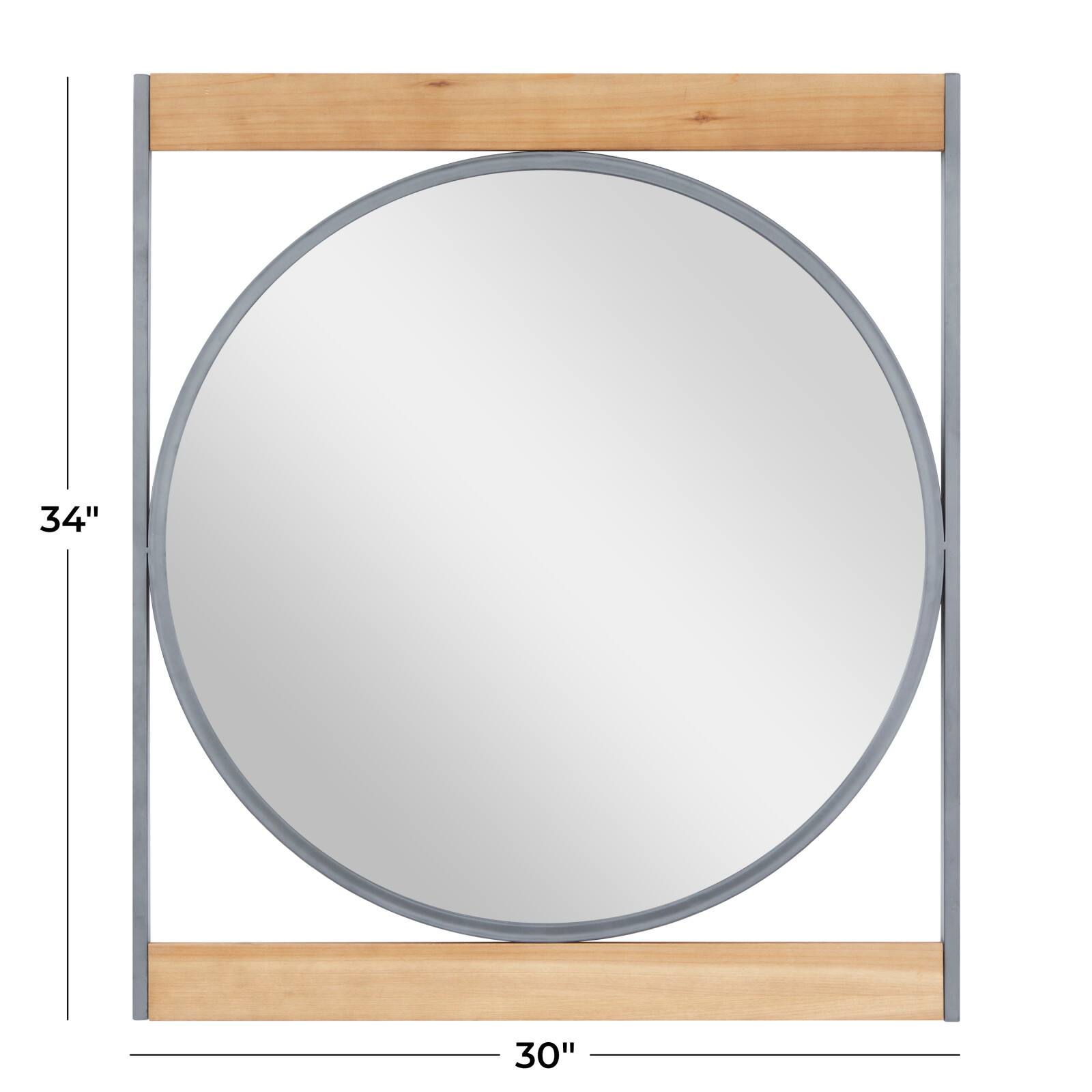 Brown Iron Industrial Wall Mirror, 34" x 30" x 1"