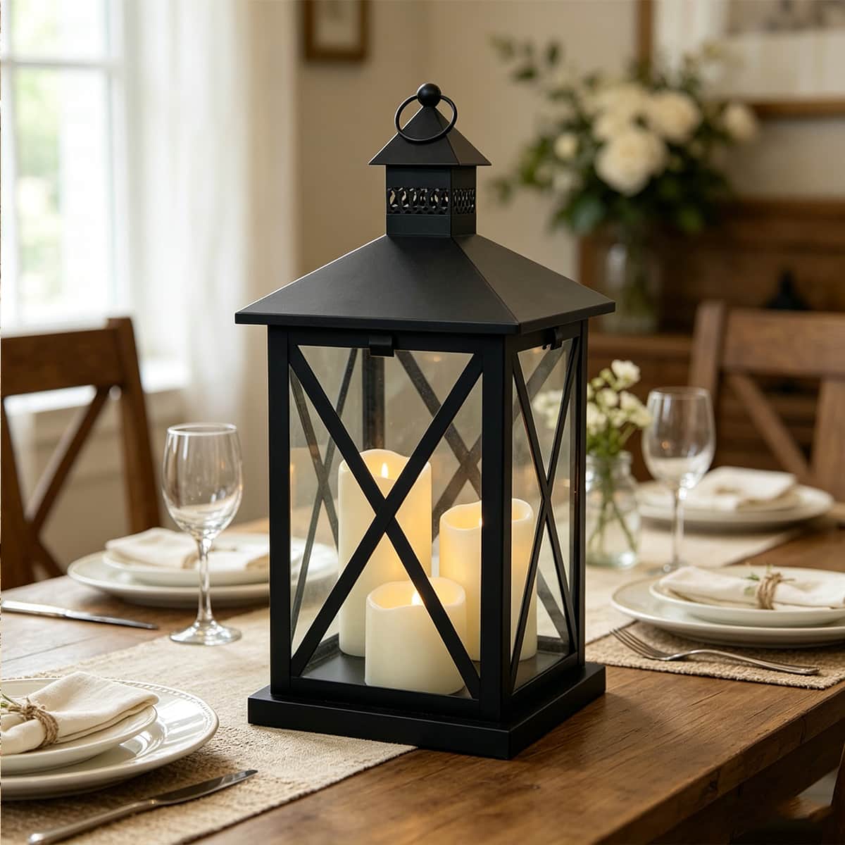 19" Black Lantern with 3 LED Candles by Ashland®