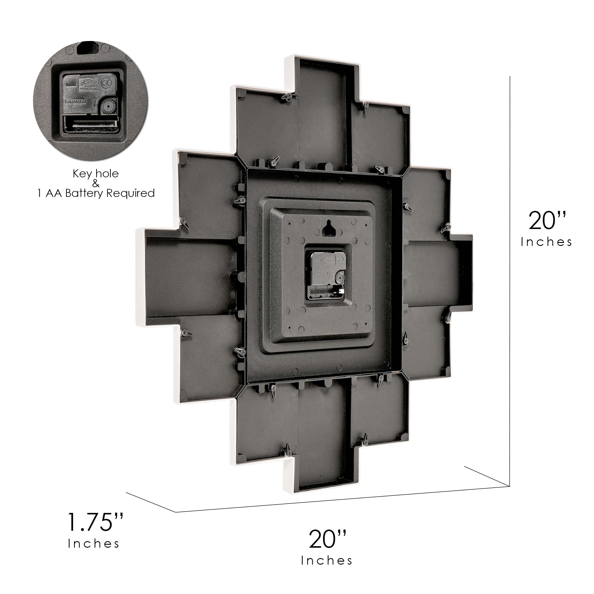 American Art Decor Picture Frame Collage Clock 12 Photo Display Slots White, 20" x 20"