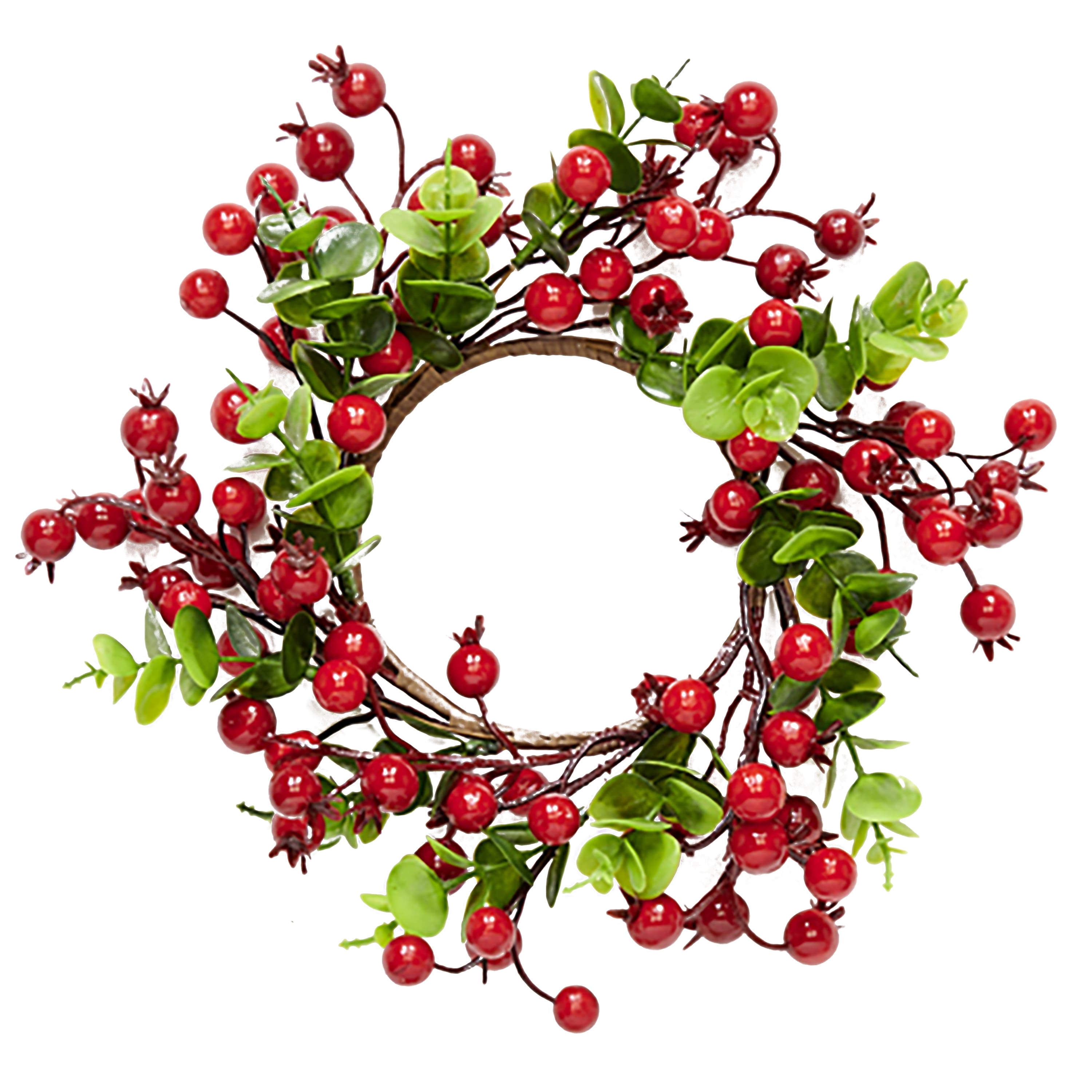 4.25" Red Berries & Eucalyptus Leaves Pillar Candle Ring Centerpiece, 3ct.