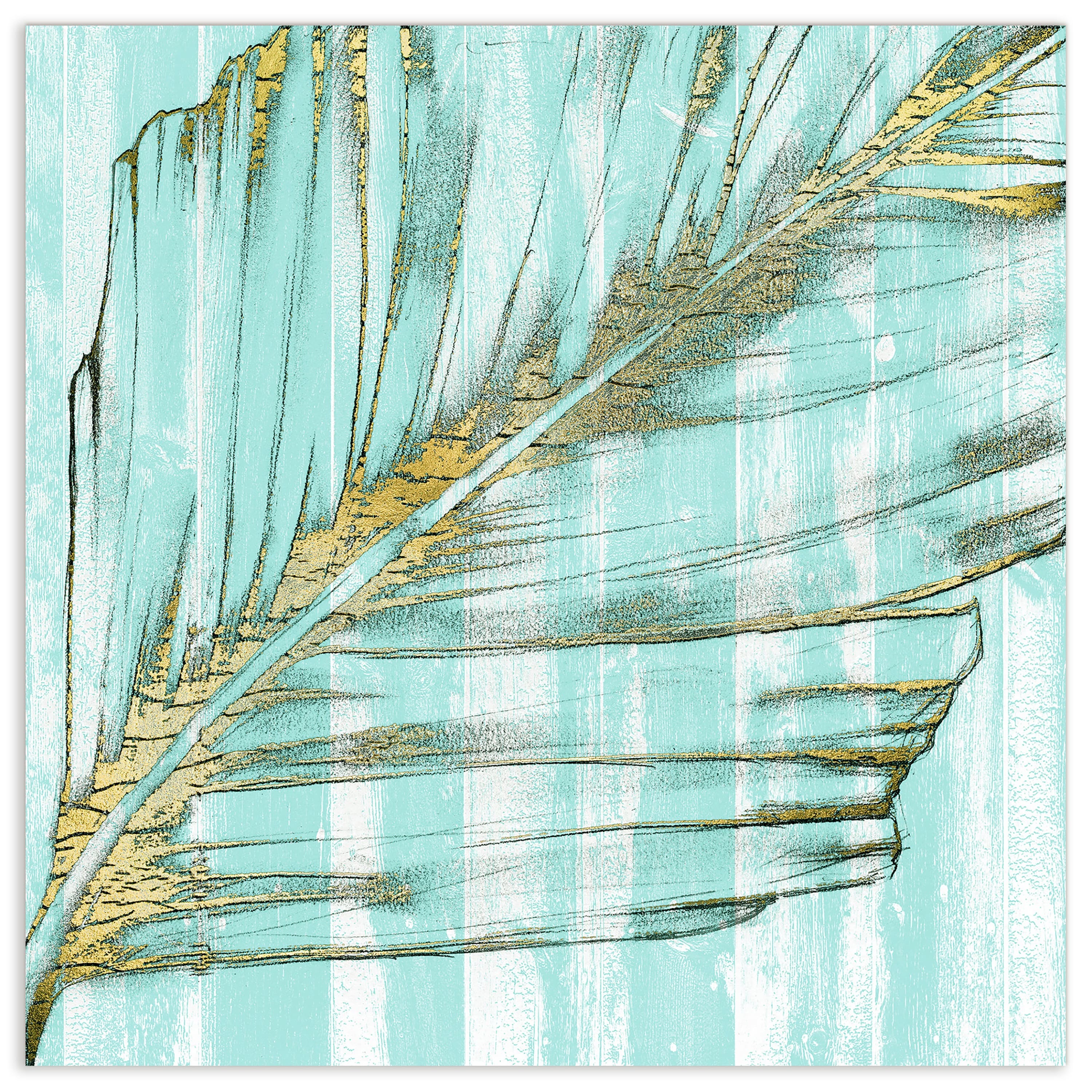 Empire Art Direct 38" x 38" Beach Frond in Gold I Frameless Free Floating Tempered Glass Wall Art