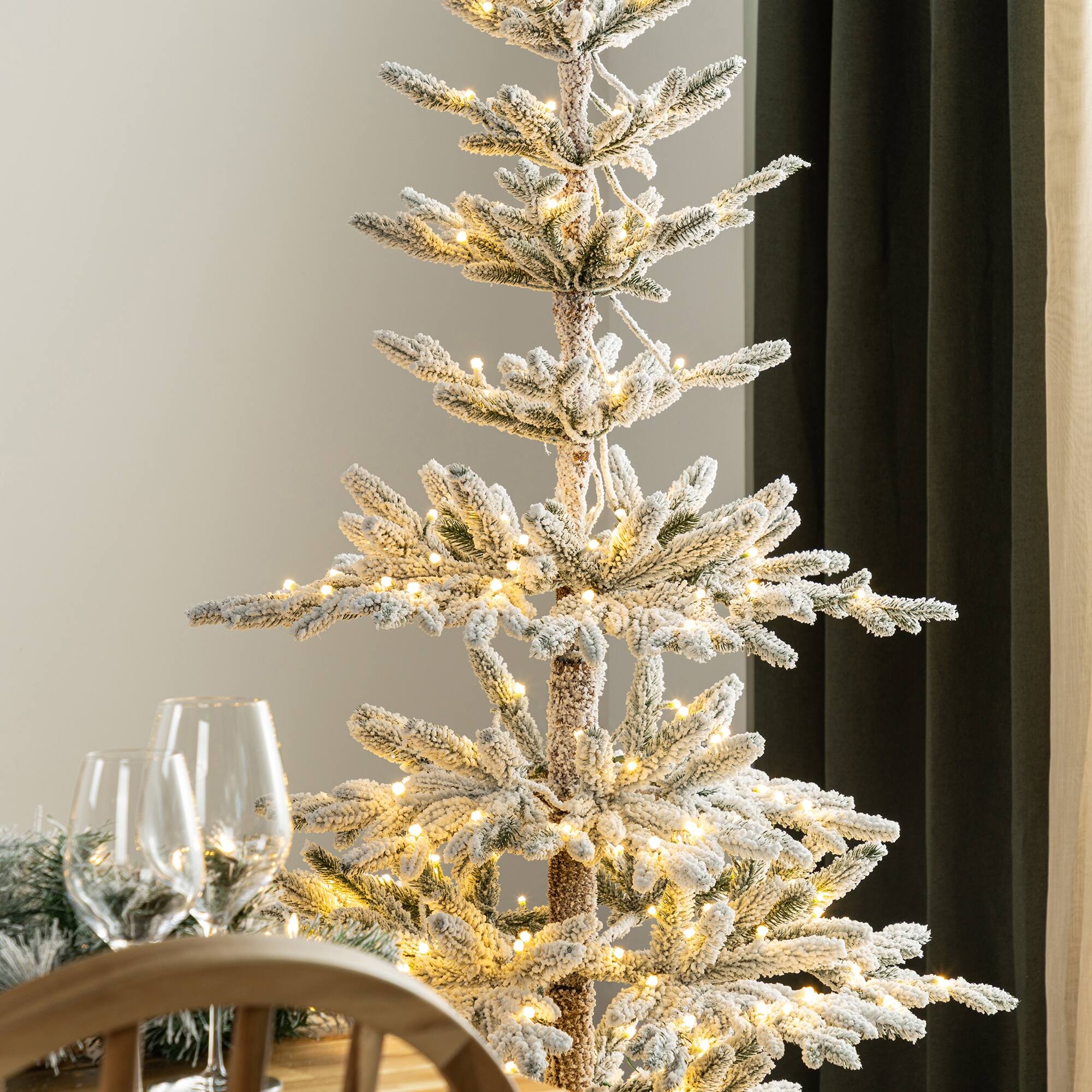 6ft. Pre-Lit Deluxe Flocked Slim Fir Artificial Christmas Tree, Warm White LED Lights