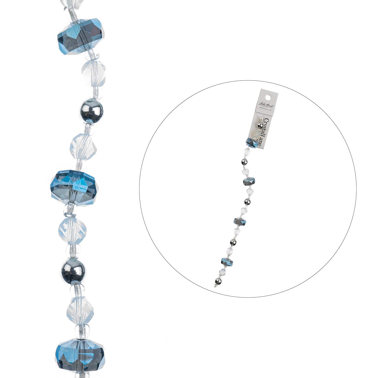 John Bead Crystal Lane DIY 7" Blue, White & Silver Glass Rondelle Beads