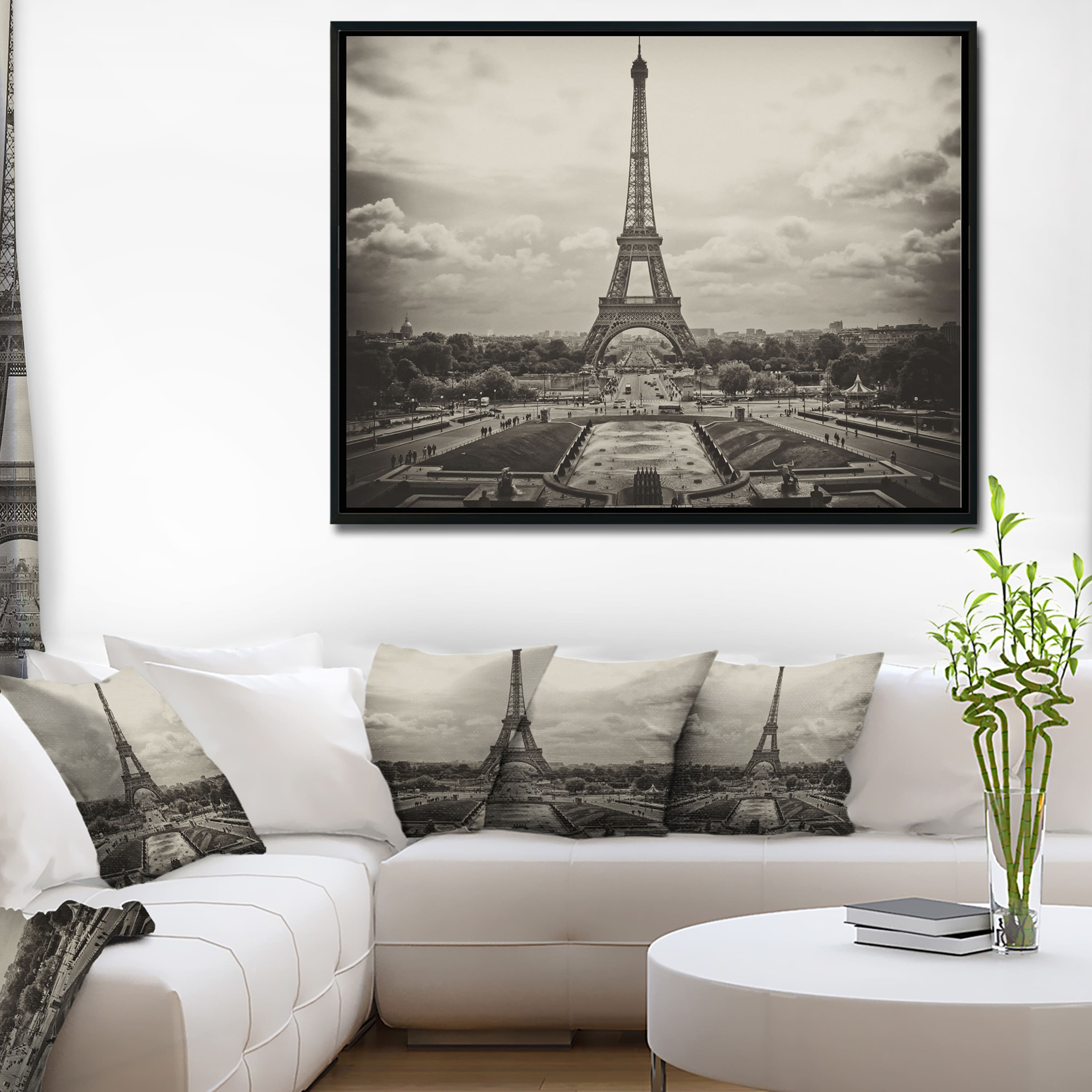 Designart - Vintage View of Paris France - Cityscape Photo Canvas Print in Black Frame