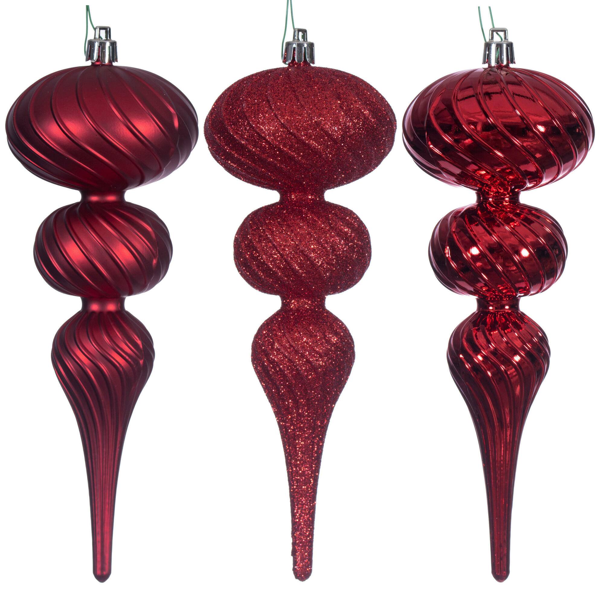 Vickerman 8" Red Swirl Finial Ornament Set