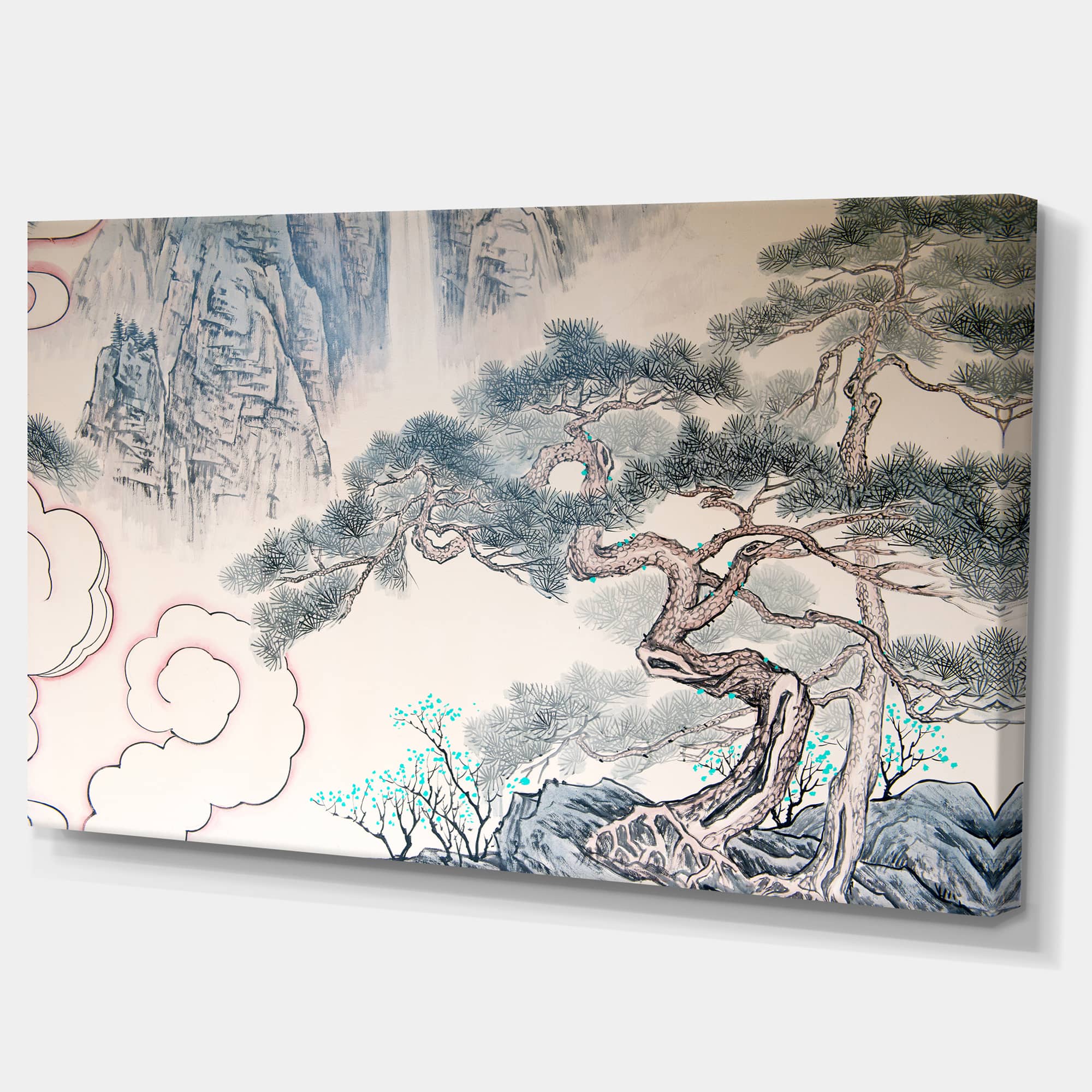 Designart - Chinese Blue Tree Art - Floral Painting Canvas