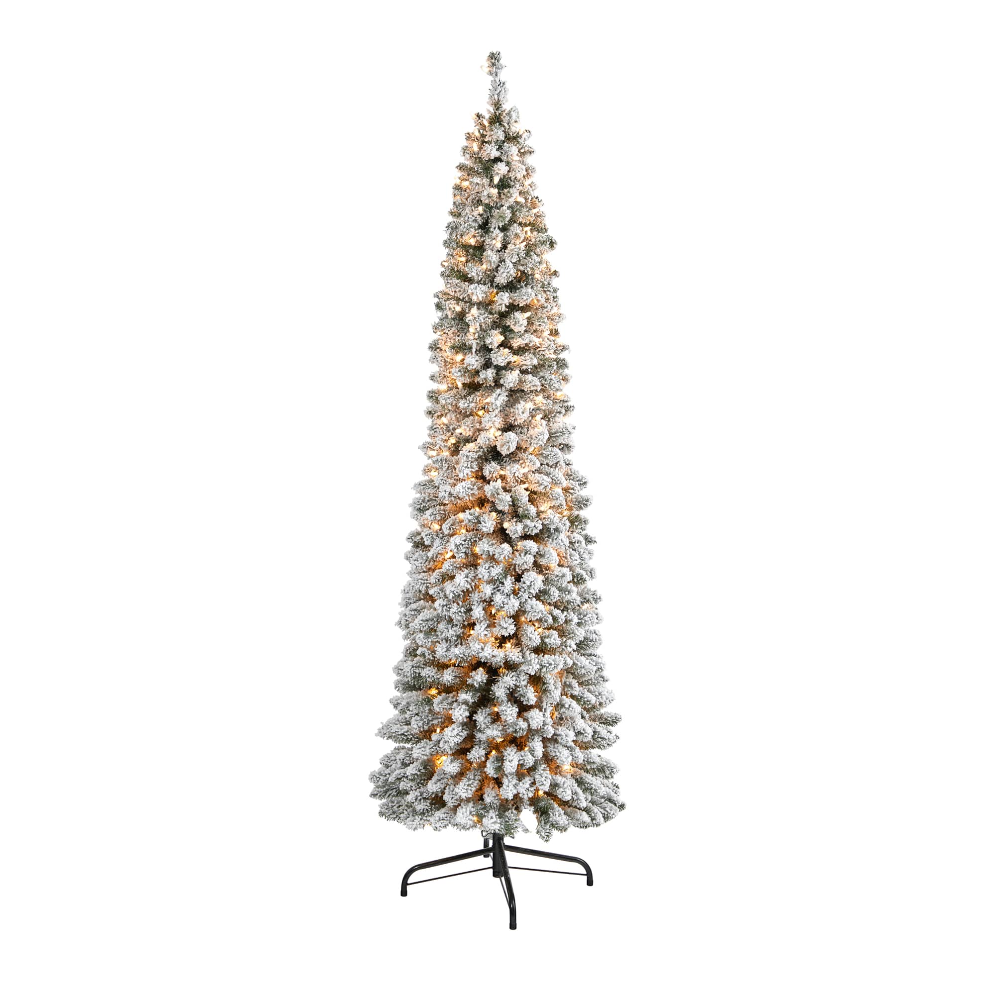 7ft. Pre-Lit Flocked Pencil Artificial Christmas Tree with Clear LED Lights