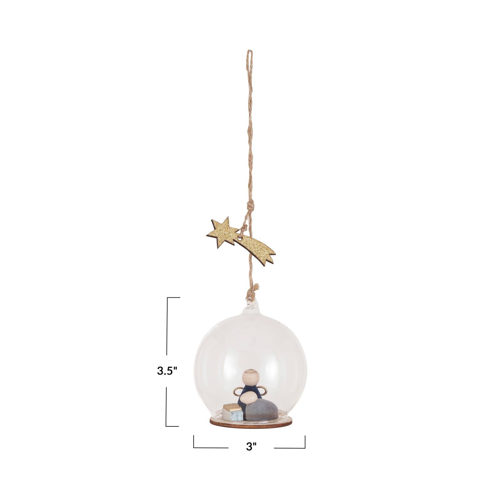 Hello Honey® 3.5" Glass Cloche with Wood Nativity Scene & Star Ornament