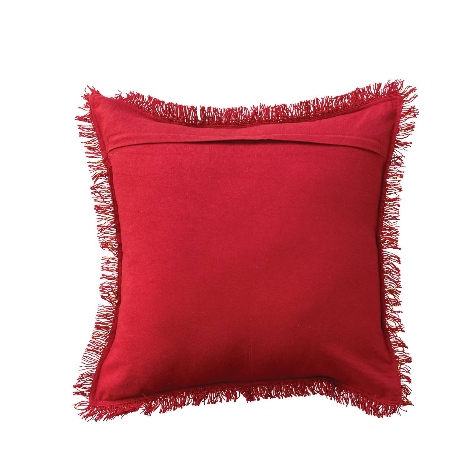 Hello Honey® 20" x 20" Square Red Woven Cotton Pillow with Metallic Gold Thread & Fringe