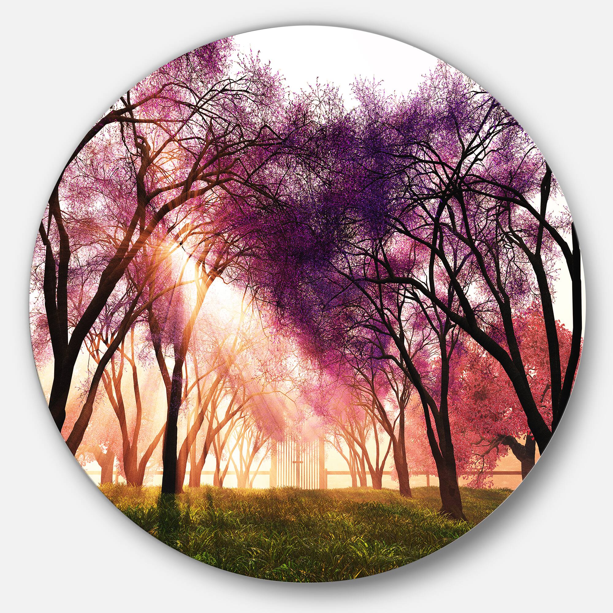 Designart - Cherry Blossoms Japan Garden' Disc Landscape Metal Circle Wall Art
