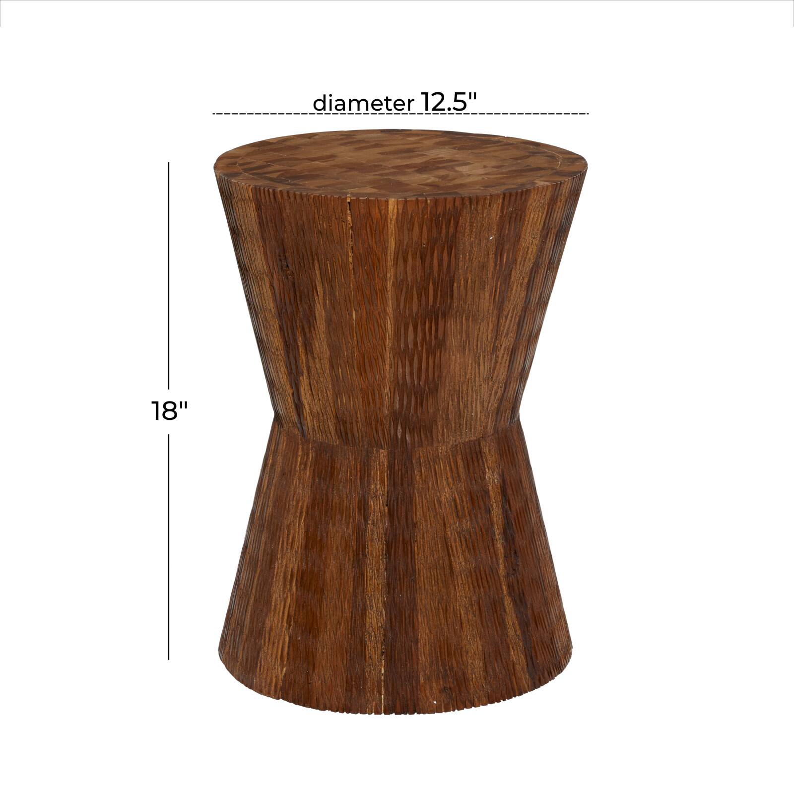 18" Brown Teak Wood Contemporary Stool