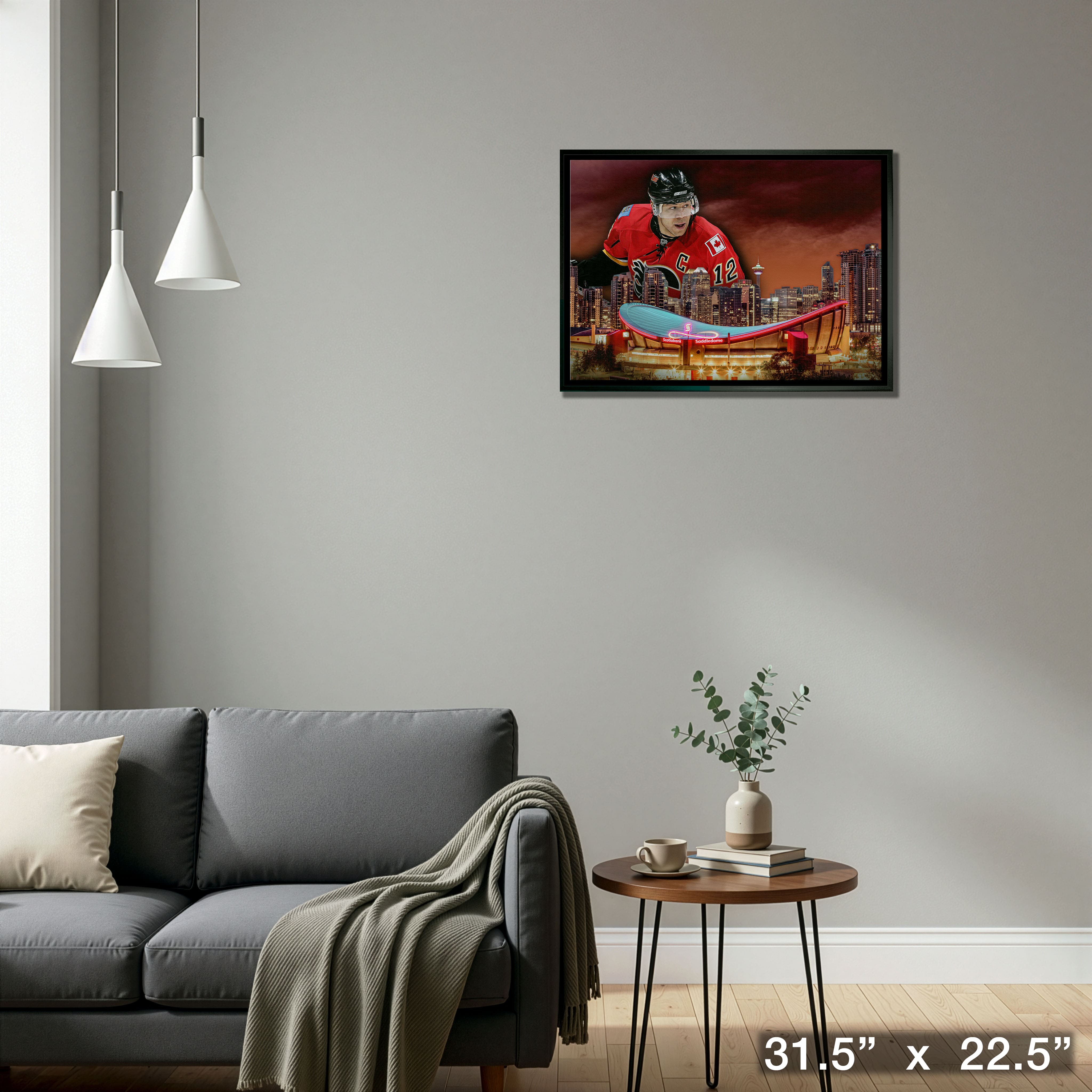 Jarome Iginla 20" x 29" Framed Canvas Flames Skyline-H 31.5" x 22.5"