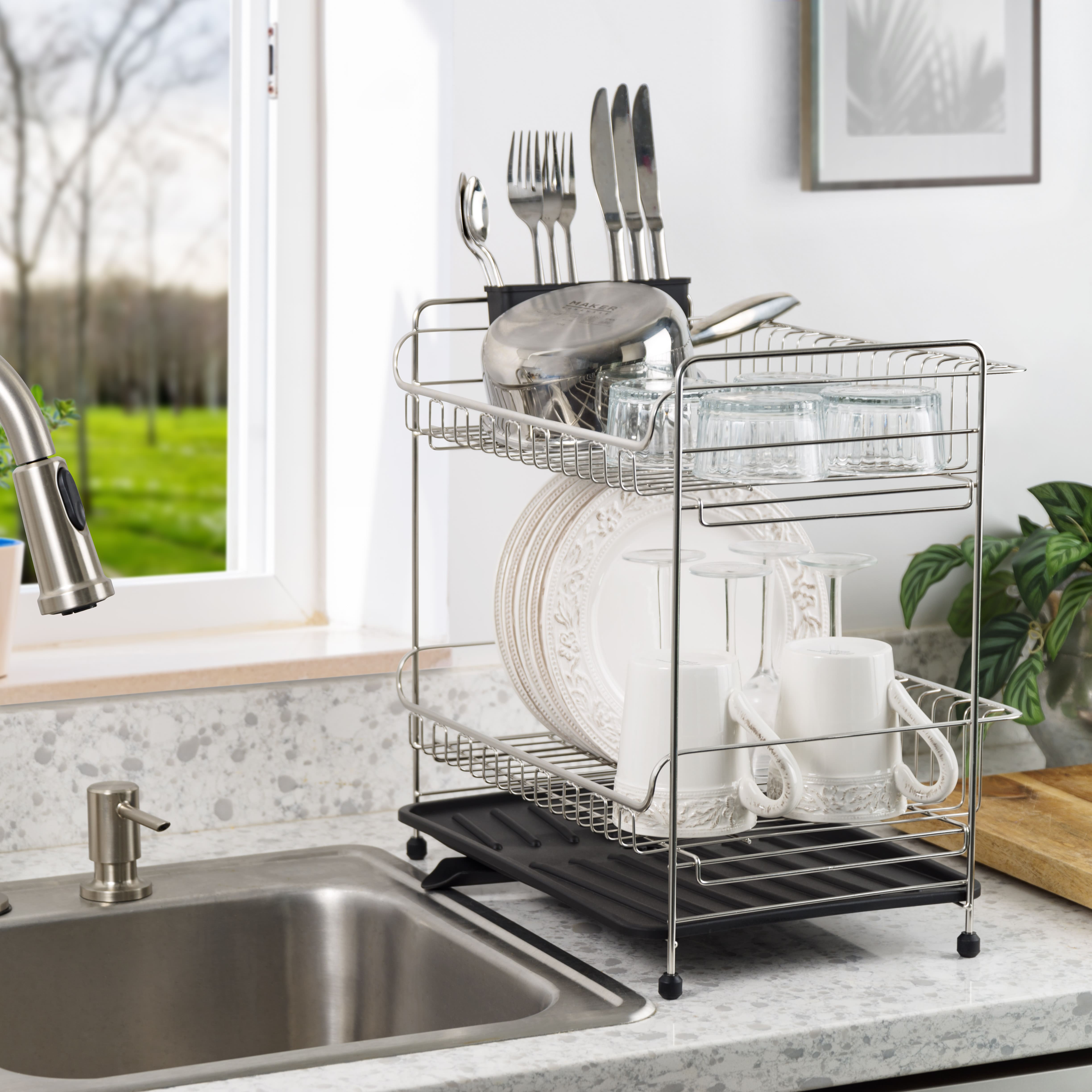 IRIS® 15.75" Stainless Steel 2-Tier Dish Rack
