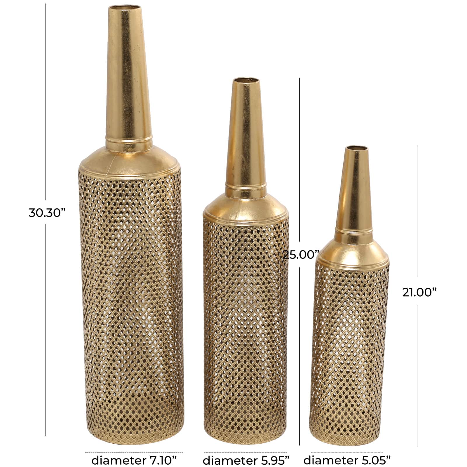 Gold Metal Diamond Patterned Vase with Open Frame Design Set