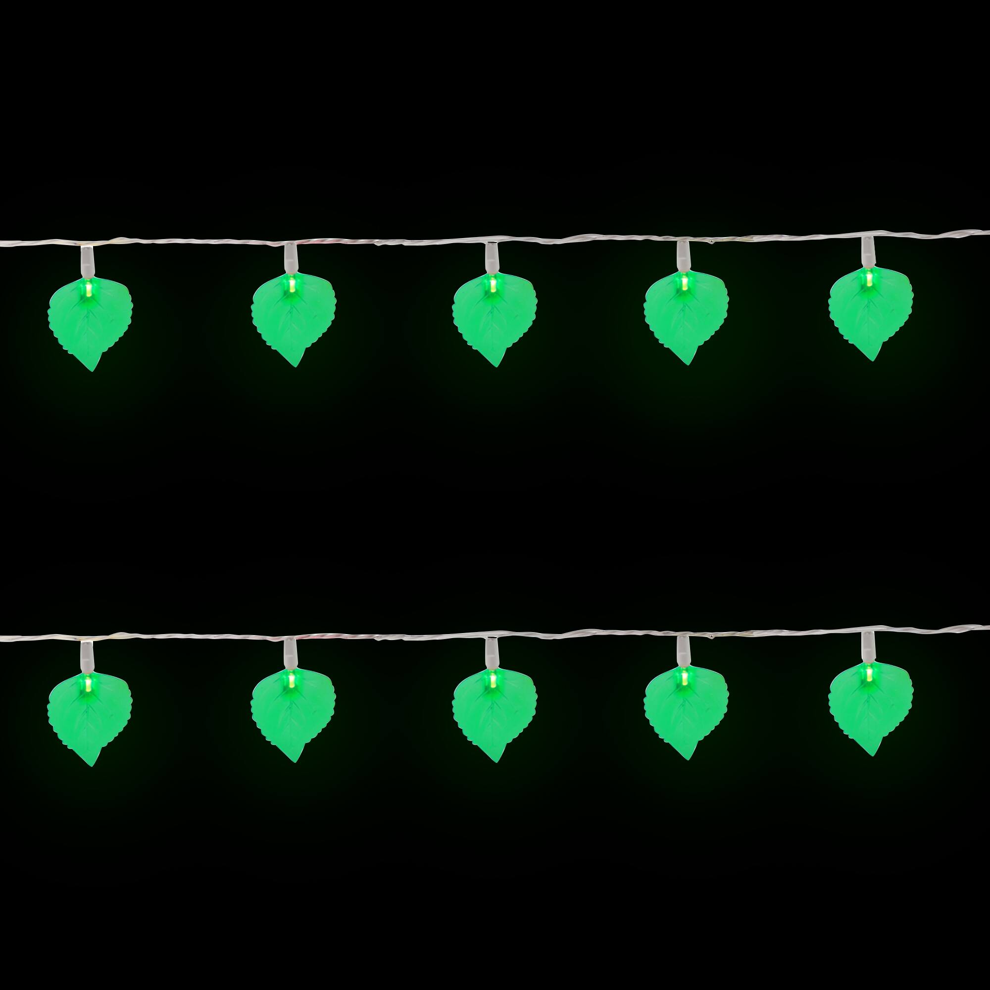 10ct. Battery Operated Green Leaf Shaped Novelty Christmas Light Set