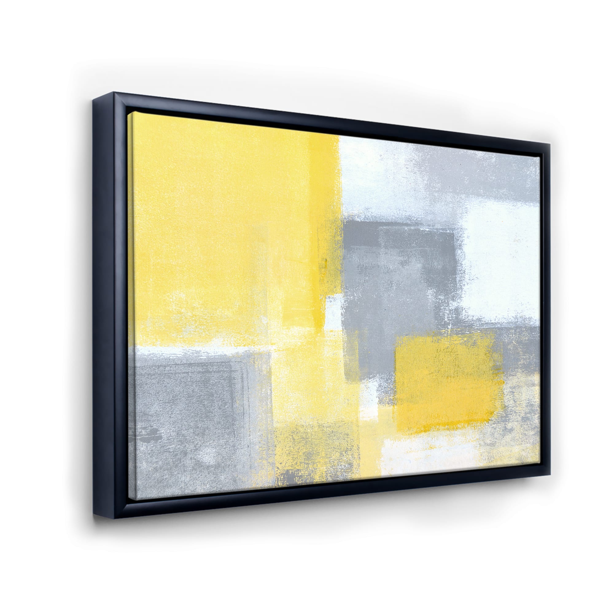 Designart - Grey and Yellow Blue Abstract XXI - Modern Framed Canvas Wall Art Print