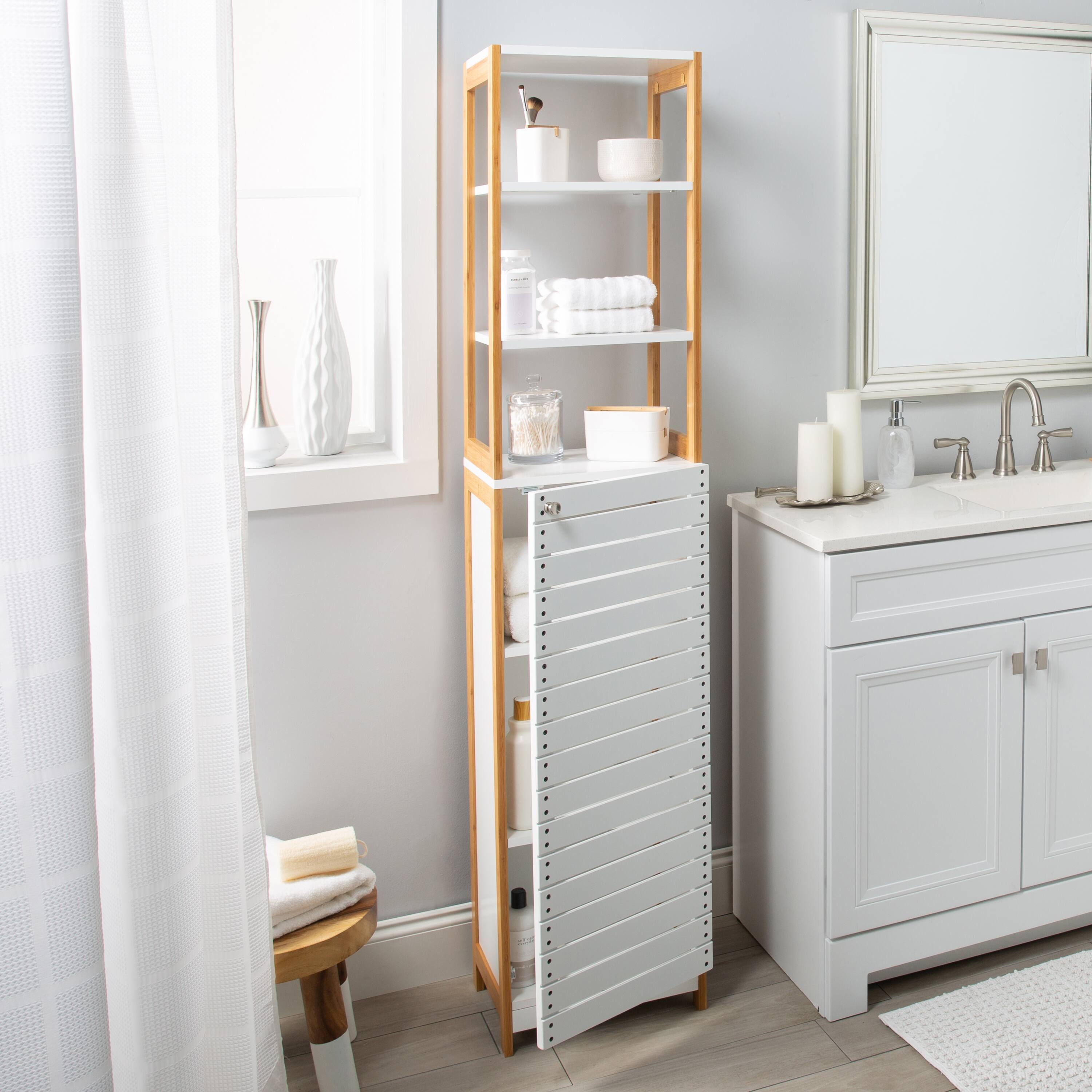 Organize It All Rendition 68" White 6-Shelf Bamboo High Cabinet