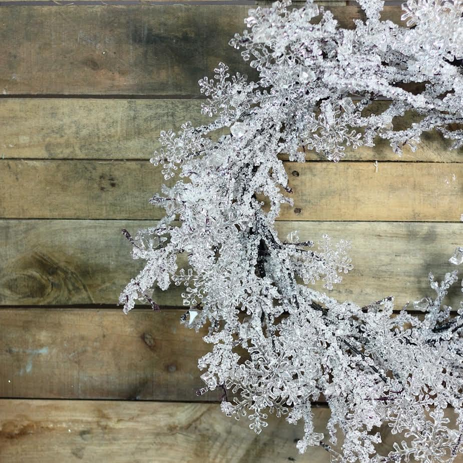 22" Clear Ice & Snowflakes Black Twigs Wreath