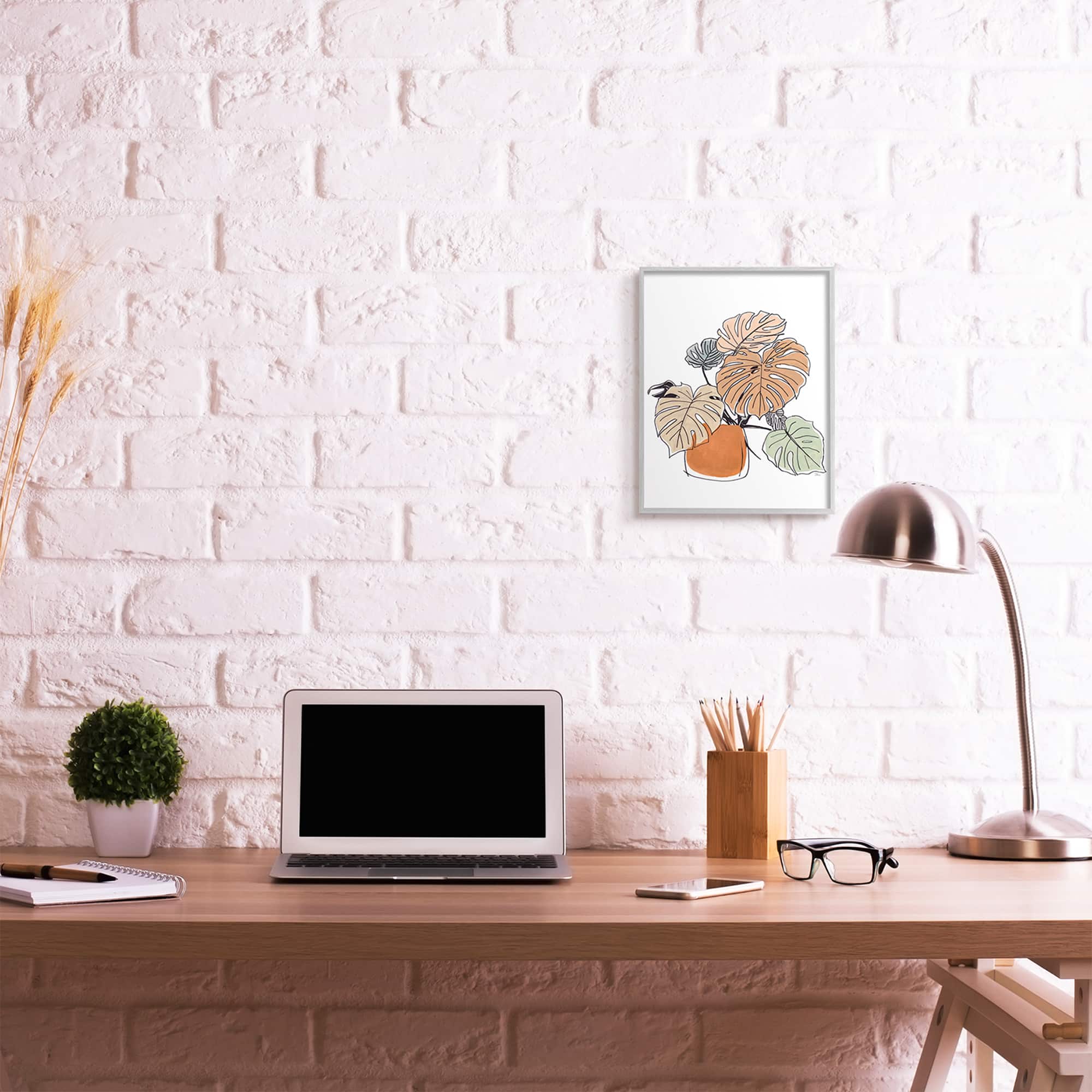 Stupell Industries Playful Monstera Leaves Tropical House Plant in Gray Frame Wall Art