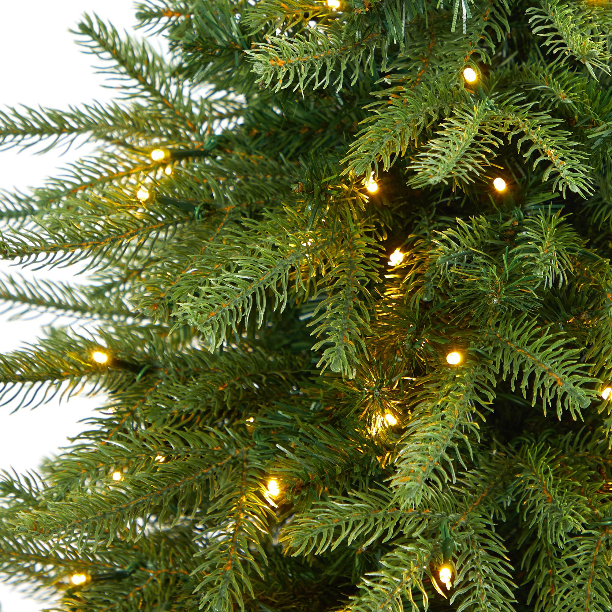 5ft. Pre-Lit Vancouver Fir Natural Look Artificial Christmas Tree in Tower Planter, Clear LED Lights