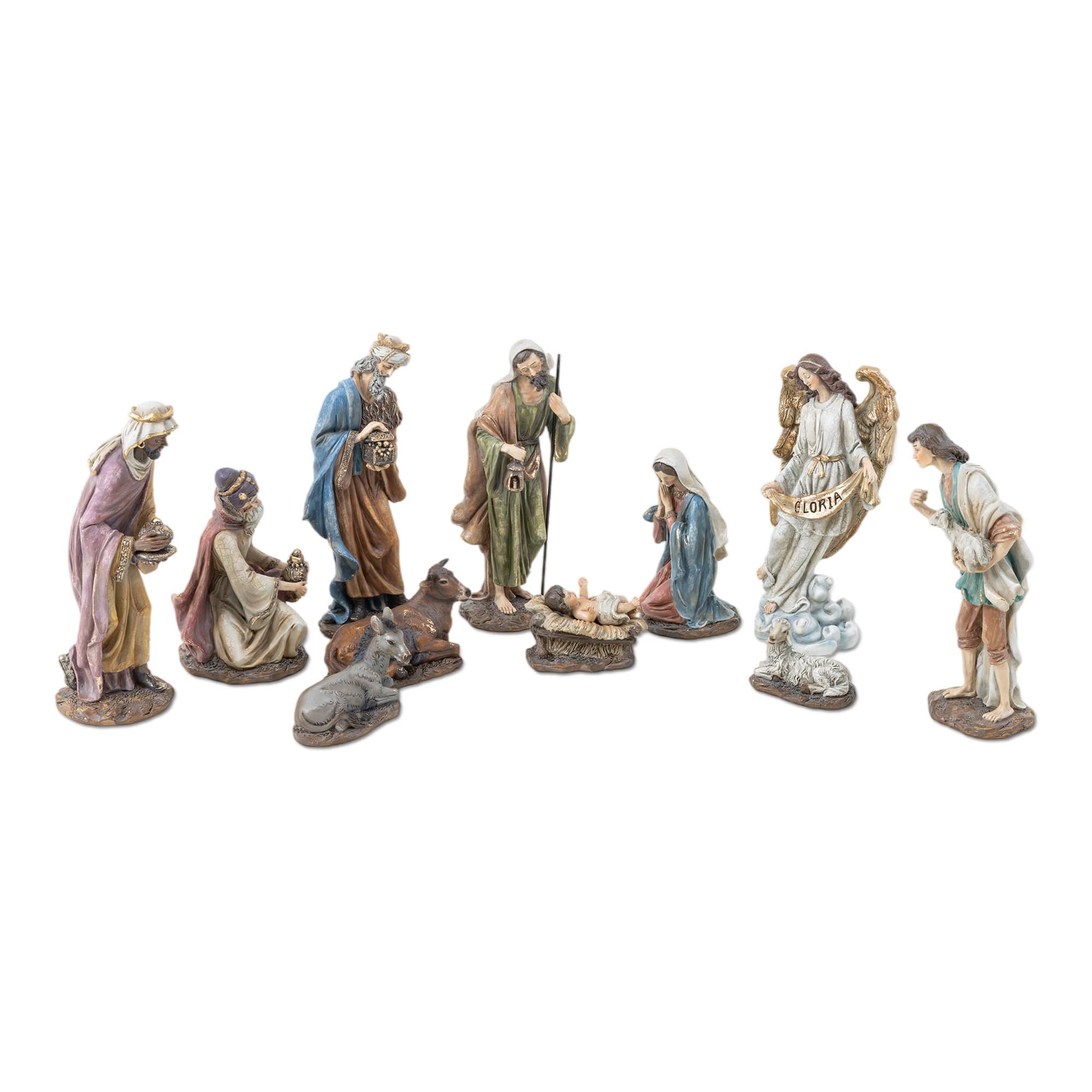 Glitzhome® 10.25" 11-Piece Textured Christmas Nativity Figurine Set in Multicolor Fresco | Michaels®