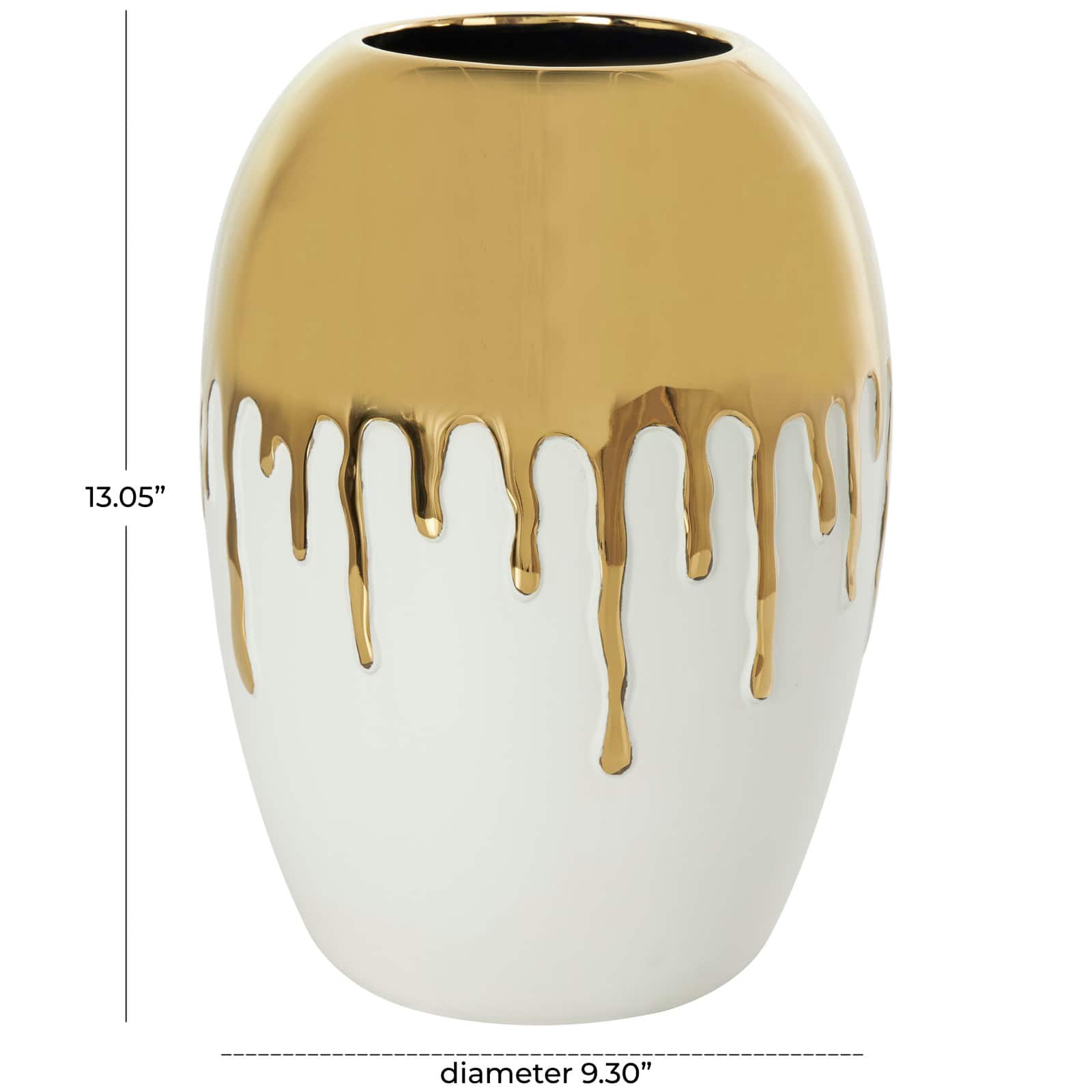 CosmoLiving by Cosmopolitan 13" White Ceramic Vase with Abstract Gold Melting Drips