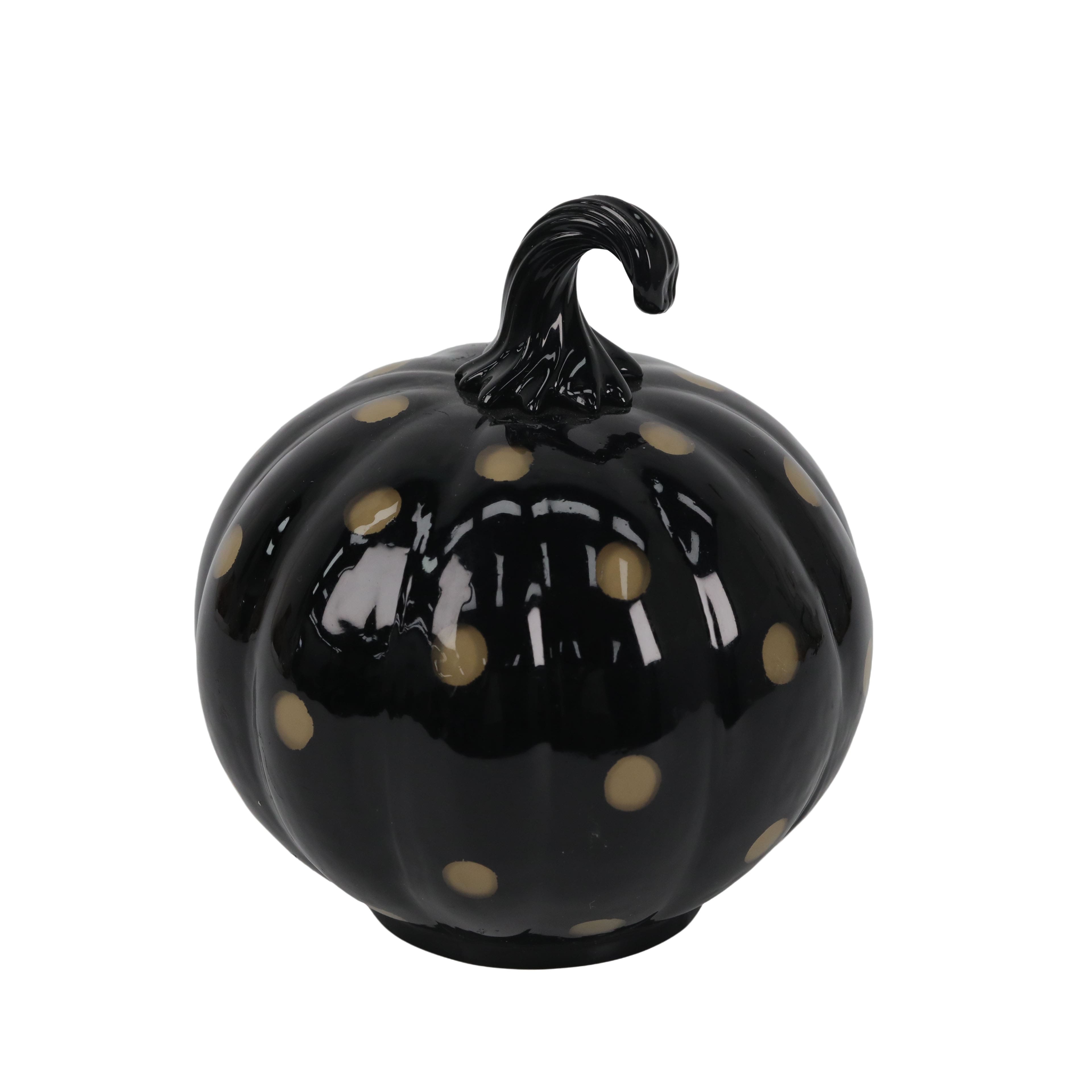 8" Black & Orange Polka Dot Pumpkin Glass Tabletop Décor by Ashland®