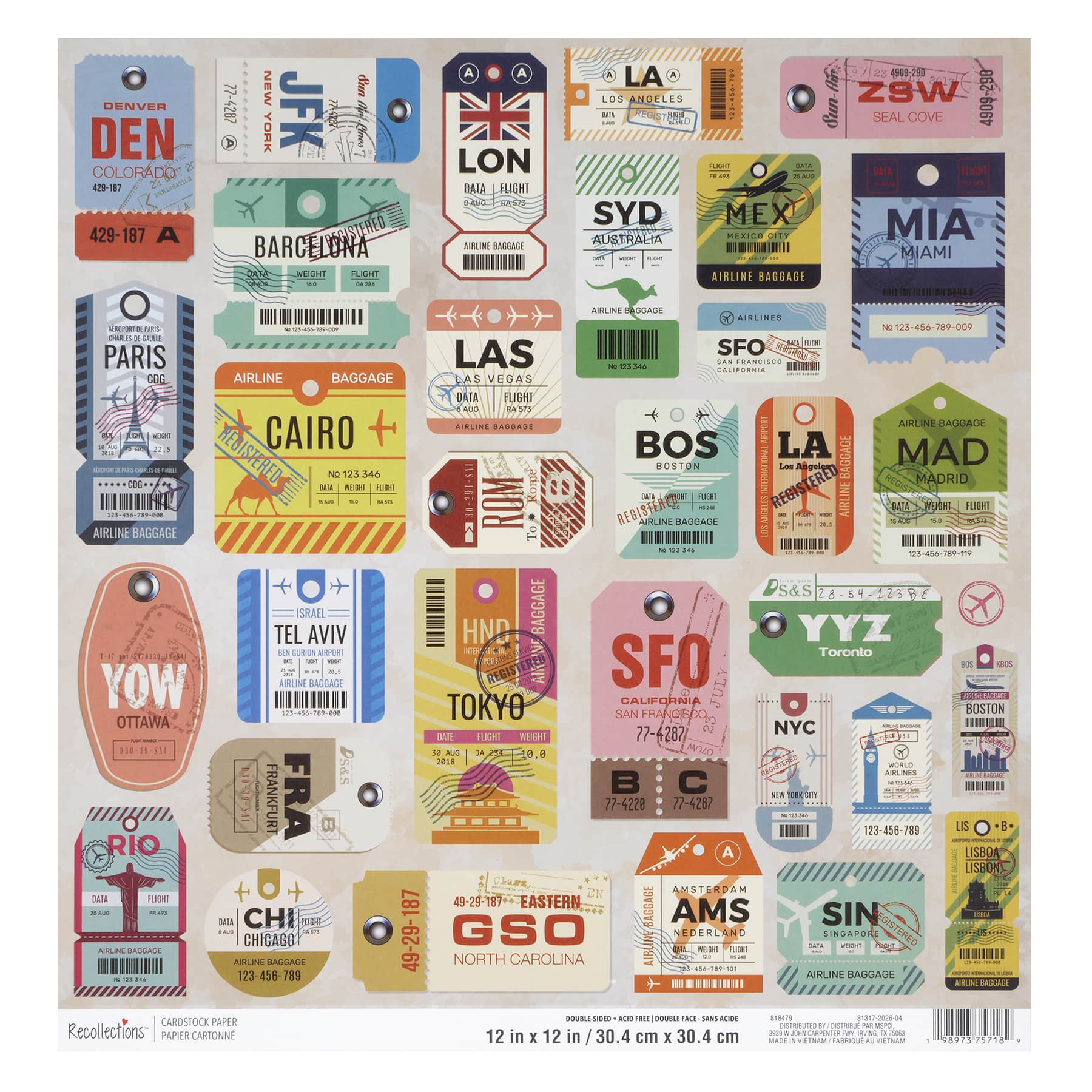 12" x 12" Vintage Tickets Double-Sided Cardstock Paper by Recollections™