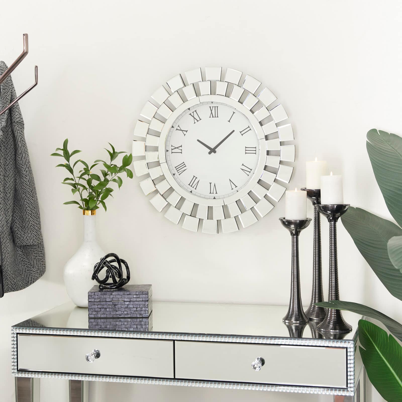 Silver MDF Glam Wall Clock, 24" x 2" x 24"