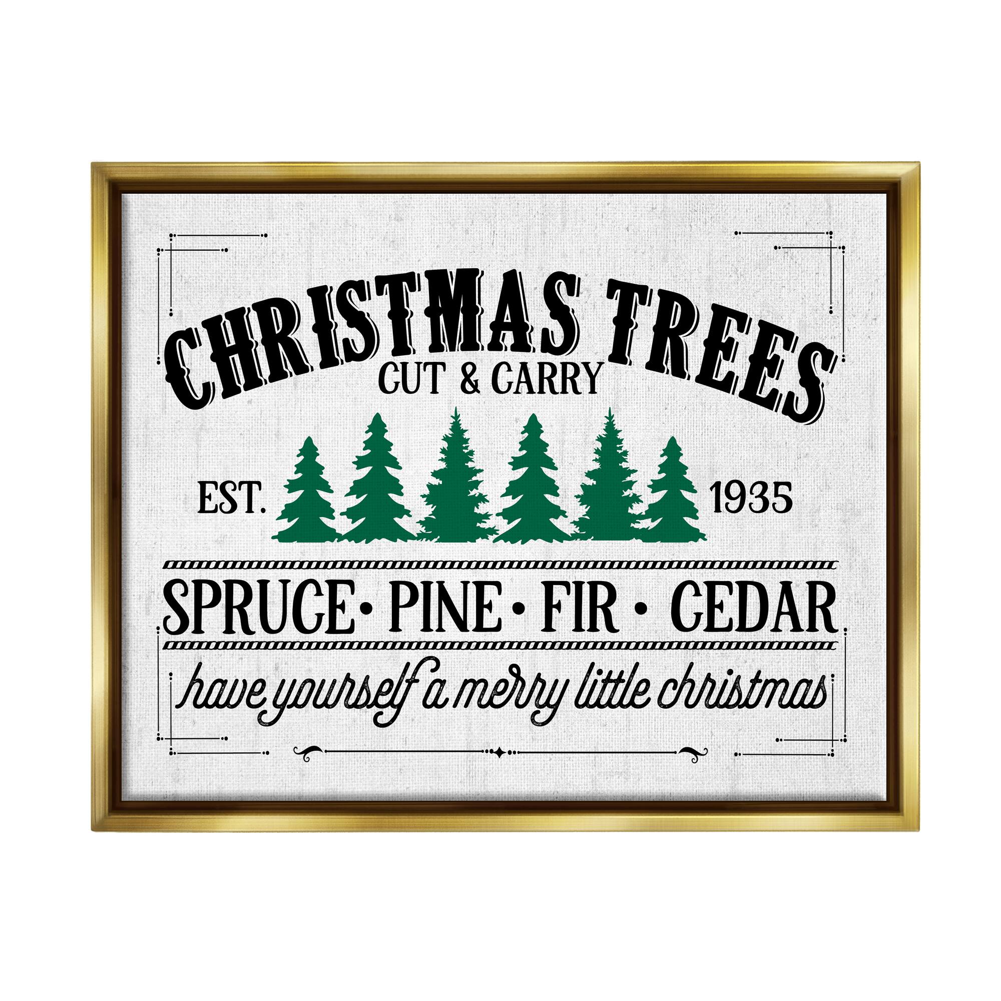 Stupell Industries Christmas Trees Vintage Sign Framed Floater Canvas Wall Art