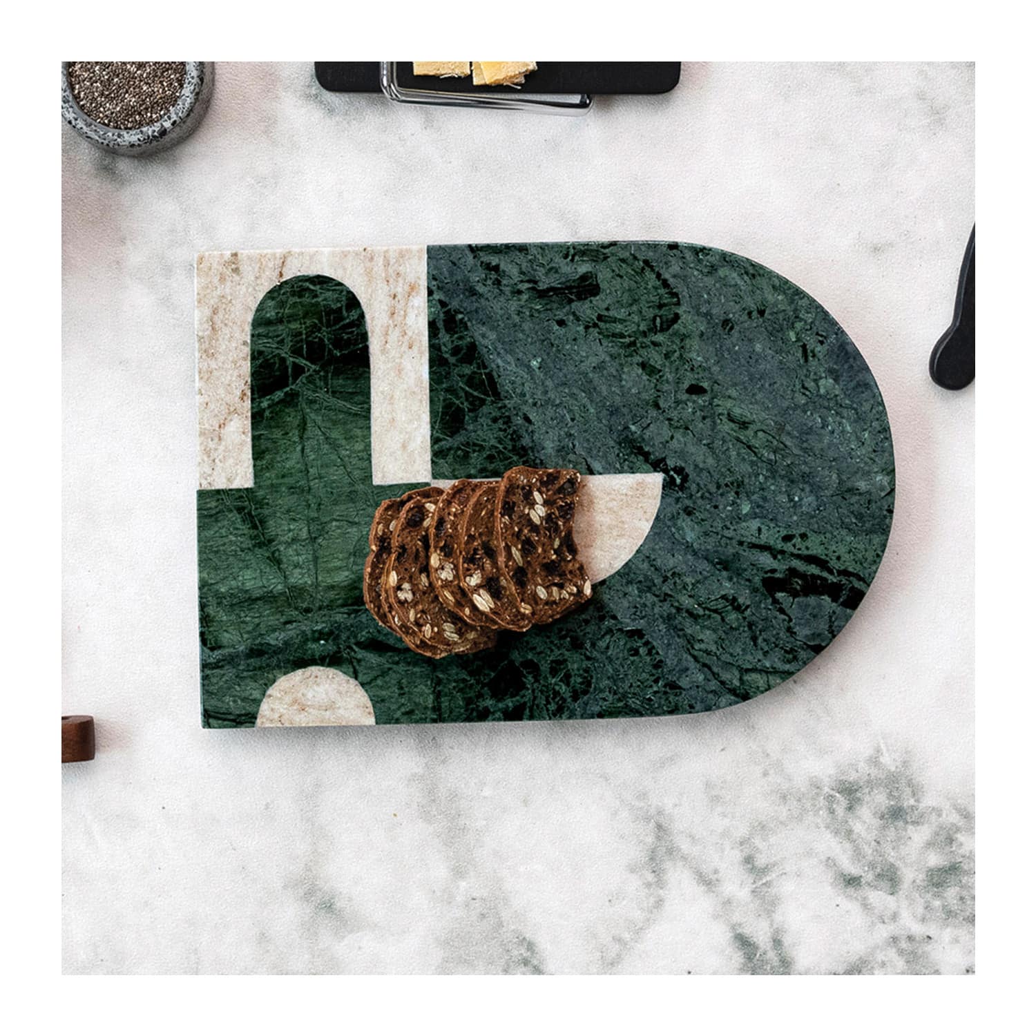 Hello Honey® Green Abstract Design Compact Marble Cheese & Cutting Board