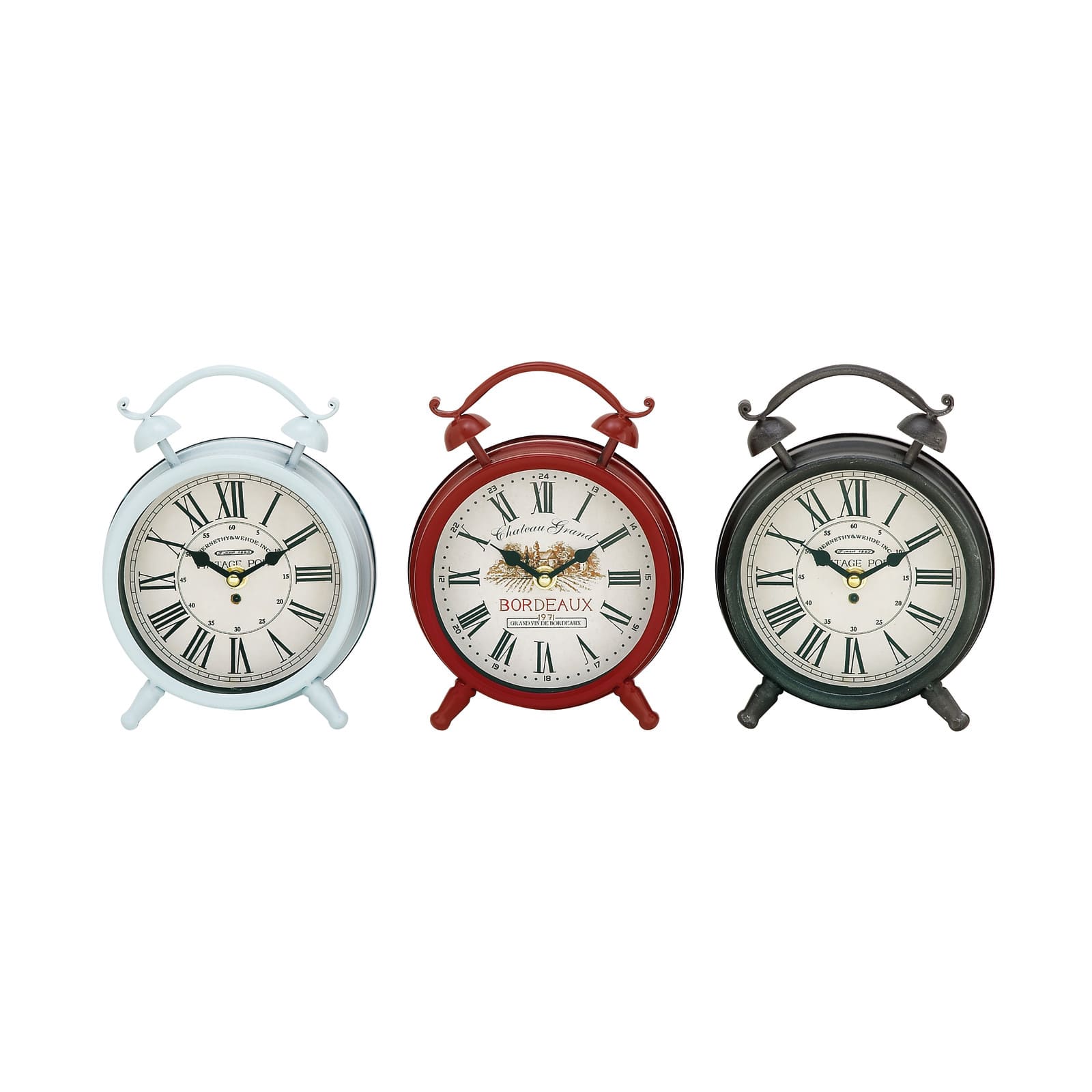 8" Multi Colored Metal Vintage Clock Set