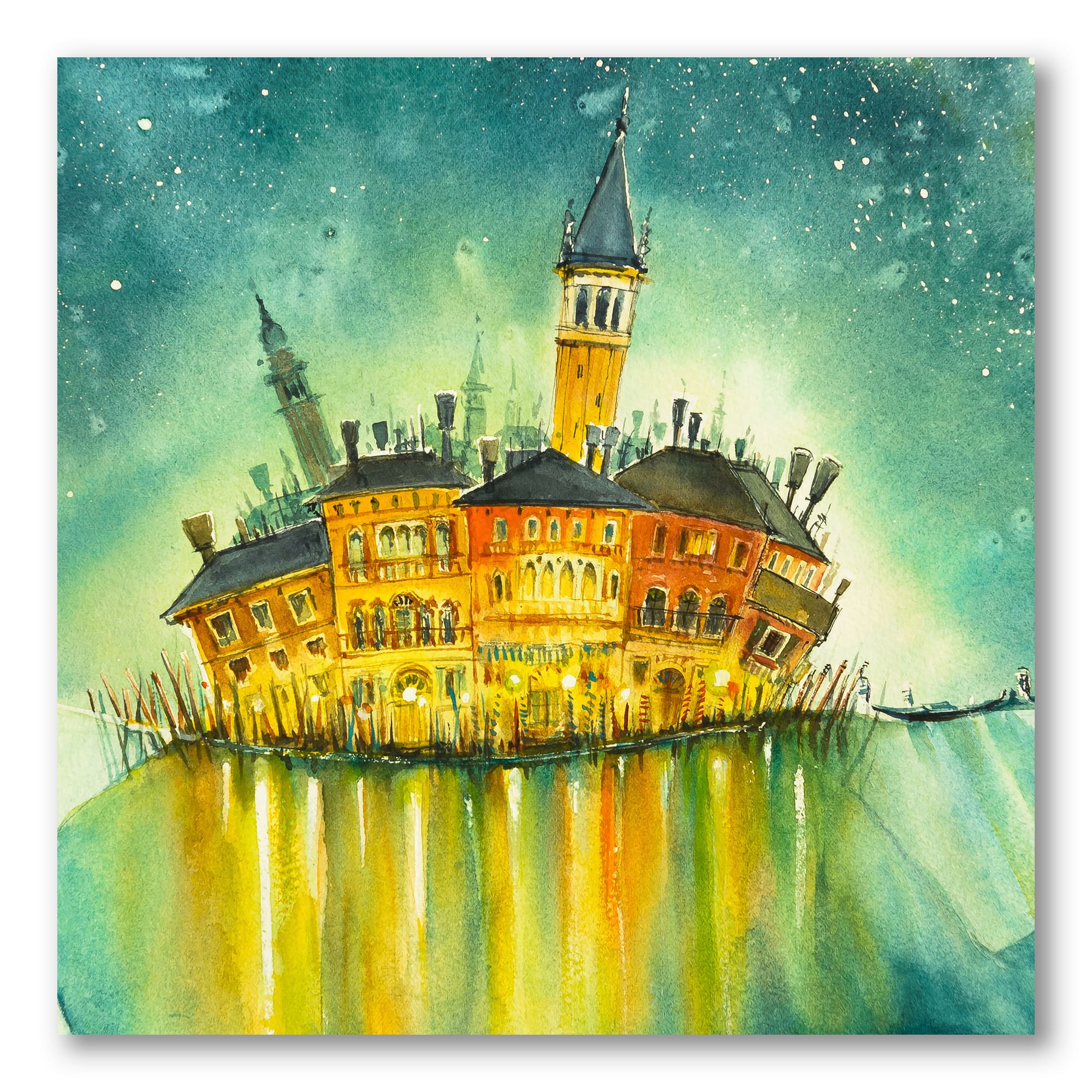 Designart - Idyllic Island of Venice At Night - Modern Canvas Wall Art Print